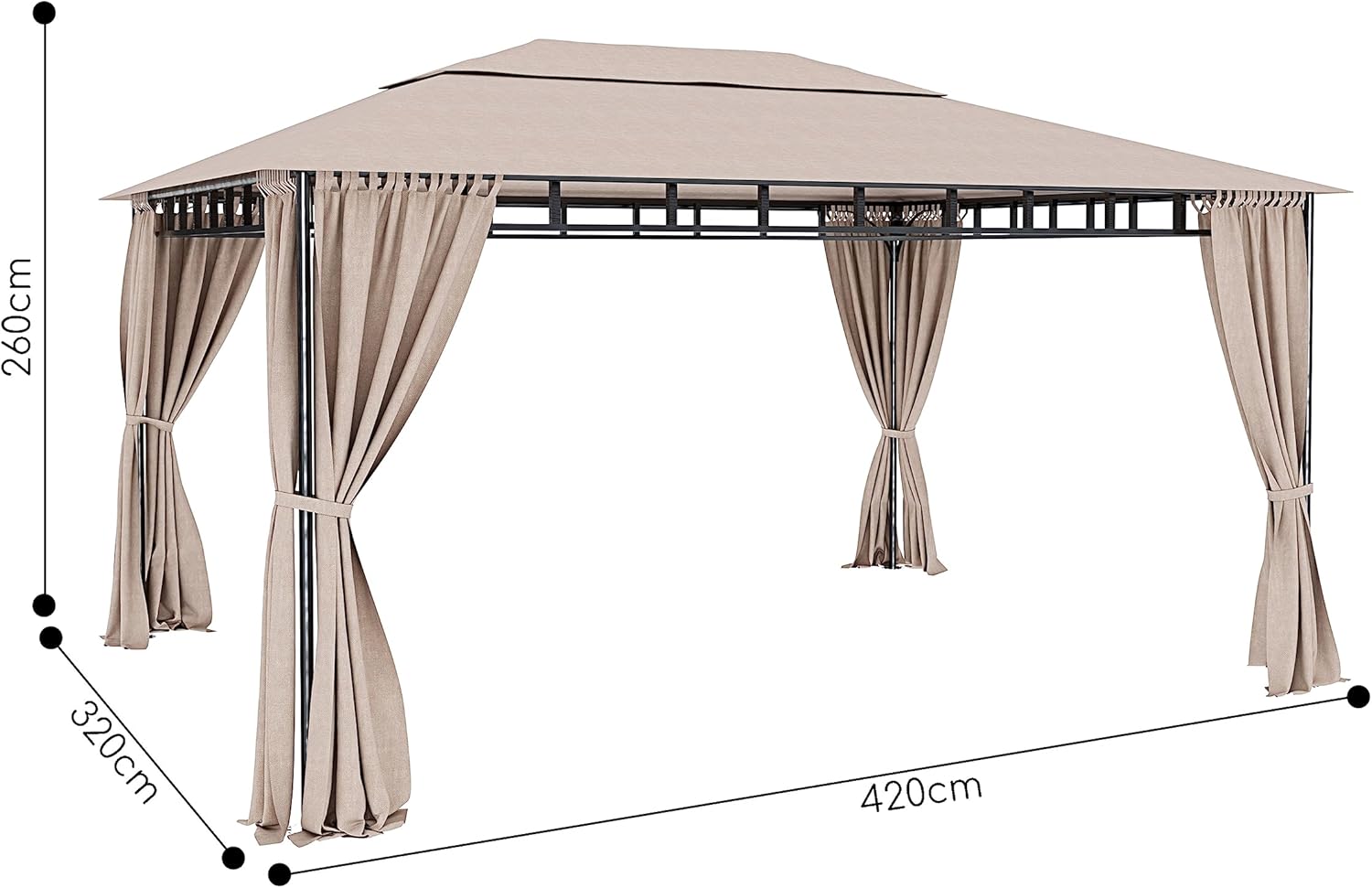 3 x 4 m Garden Gazebo with Folding Side Blinds Sturdy Steel Structure Waterproof Cover 180 g/m² with 4 Side Panels Outdoor Garden Pool Fairs Shading Privacy (Ecrù)