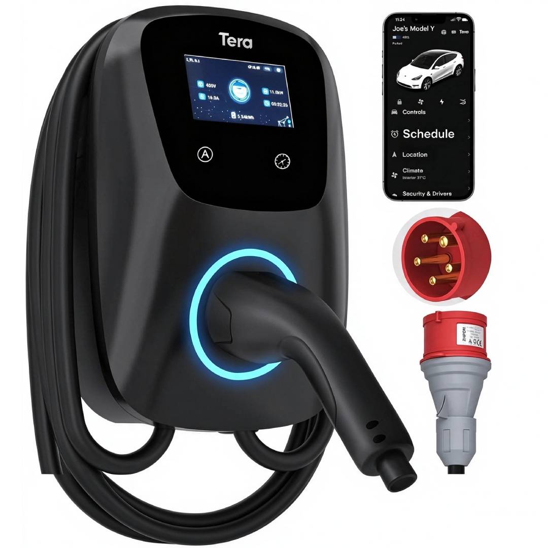 11kW Wallbox Typ 2 mit 7m Ladekabel, App-Steuerung und WLAN, 16A 400V CEE 3-Phasen Stecker für EVs und PHEV, W01