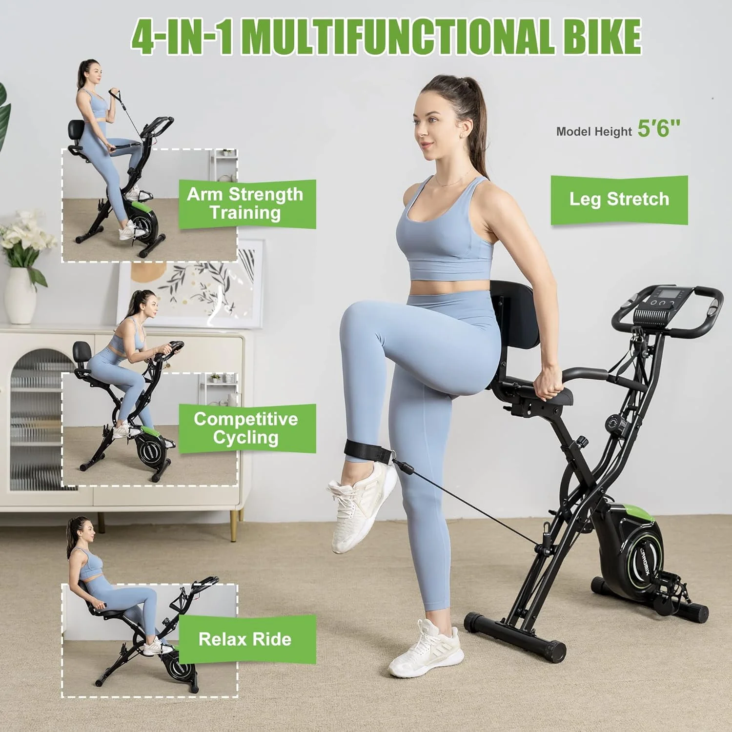 Caromix Folding Exercise Bike, 4 in 1 Stationary Bike 16-Level Magnetic Resistance Cycling Bicycle Upright Indoor Cycling Bike for Home Workout 330LB Capacity  sgtnighsdesigns