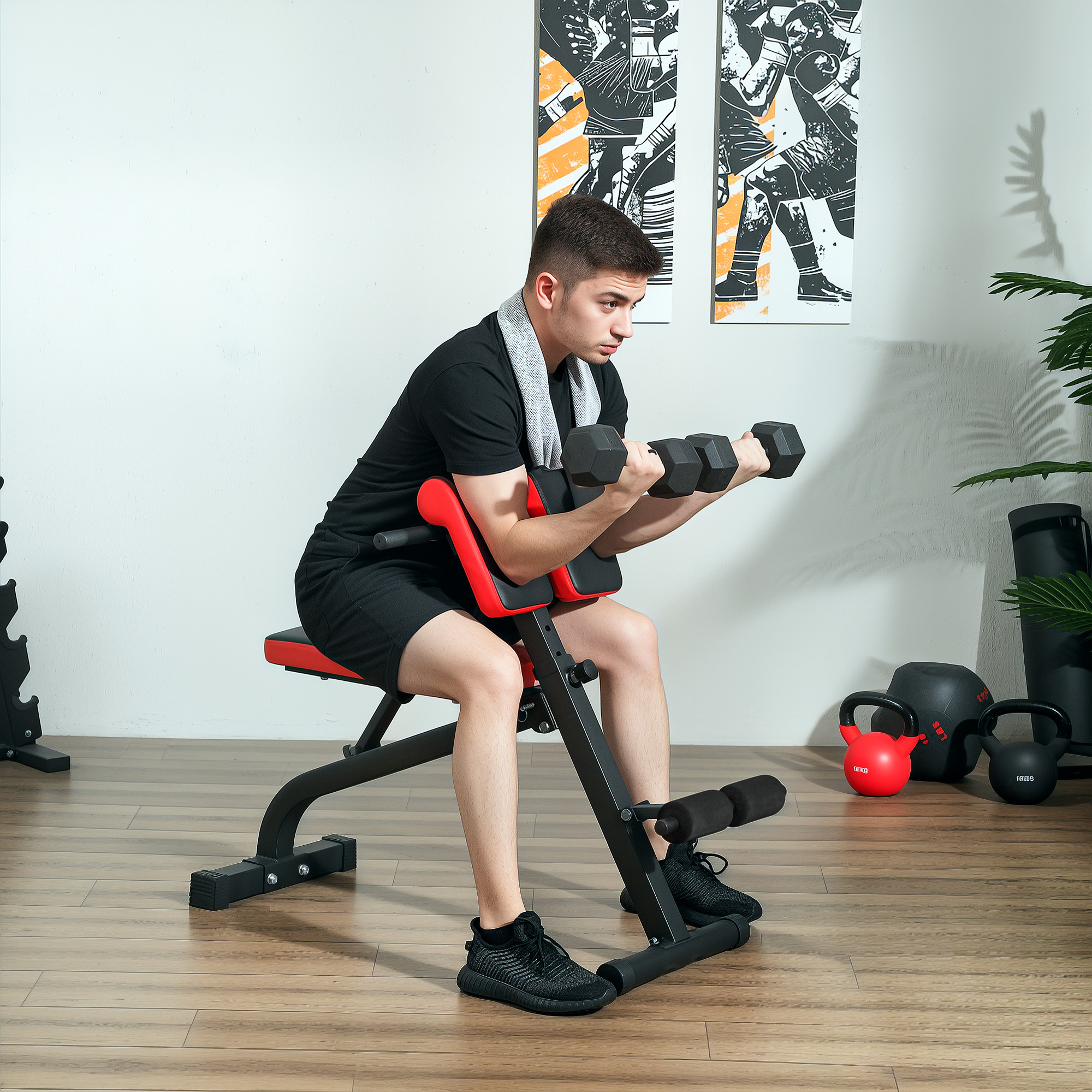 SPORTNOW Hantelbank, Multifunktions-Trainingsbank, Klappbar Fitnessbank, bis 120 kg belastbar, Stahl, Schwarz