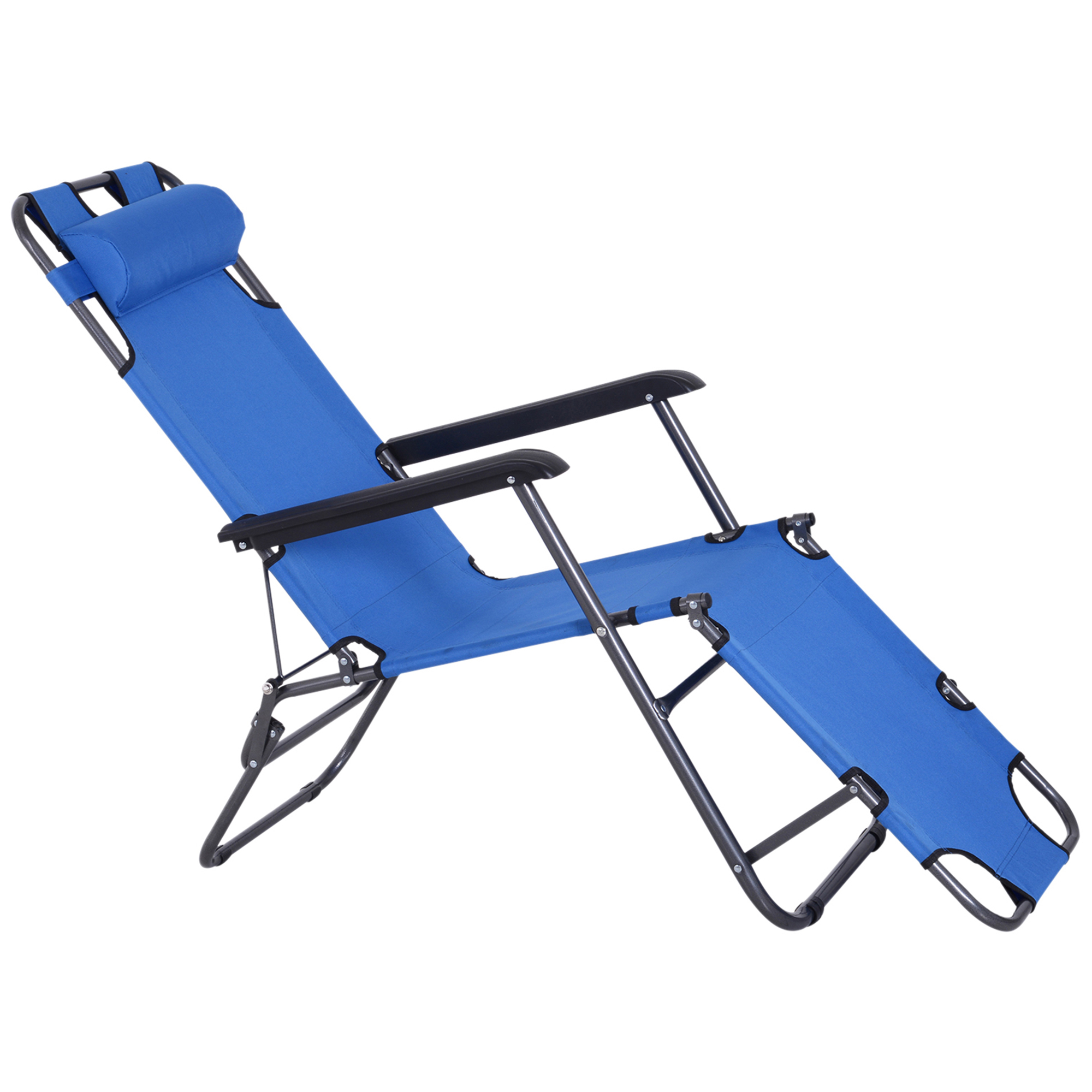 Outsunny Gartenliegestuhl klappbar Sonnenbett Relaxliege Liegestuhl mit verstellbarer Rückenlehne und Fußteil Polyester Oxford Blau