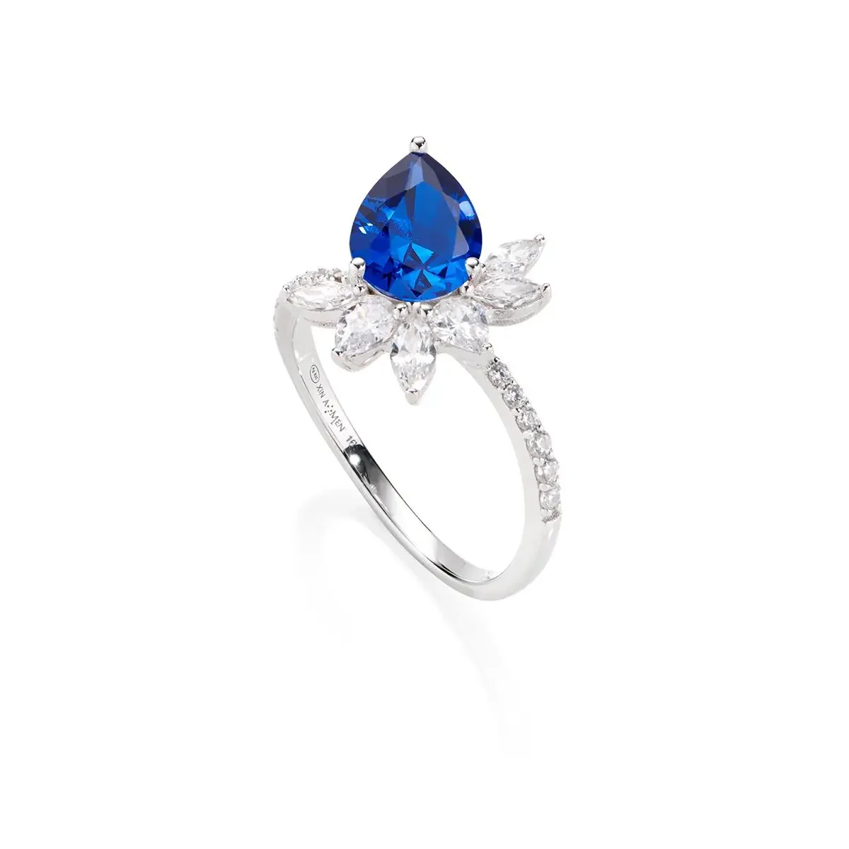 Anello Amen margherita con zircone goccia blu e pietre bianche  R1FIBBLBZ