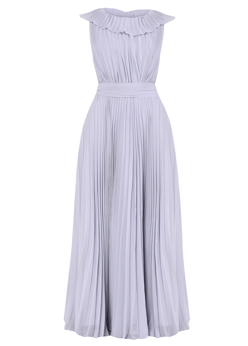 Lilac Grey Pleated Tie Waist Maxi Dress