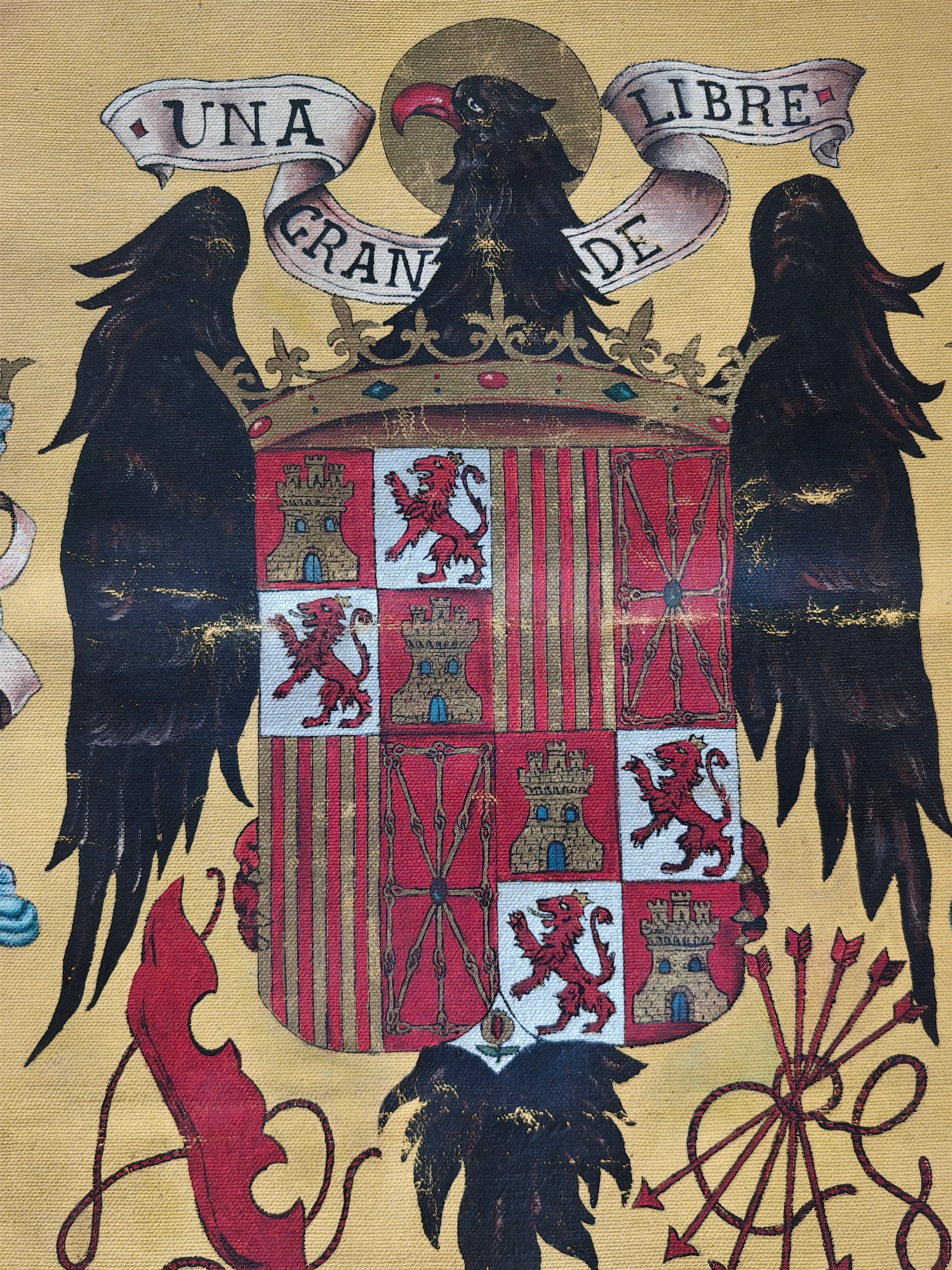 Tapiz Pintado Aguila de San Juan. Escudo Espa?a Franco.