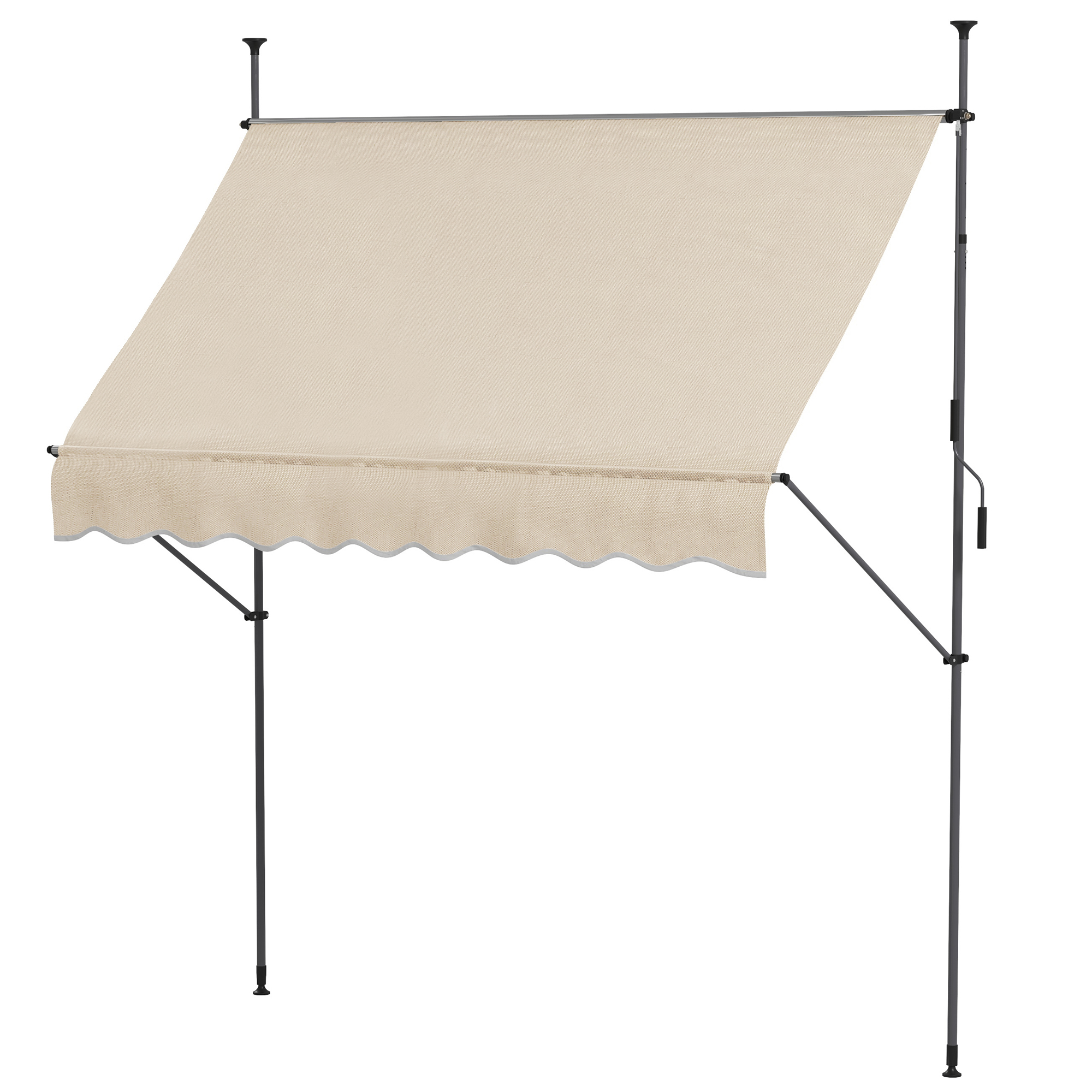 Outsunny Freistehende manuelle einziehbare Markise 2,5L x 1,2B x 2,1-3H m einstellbare Neigung Metall Alu Polyester Sand