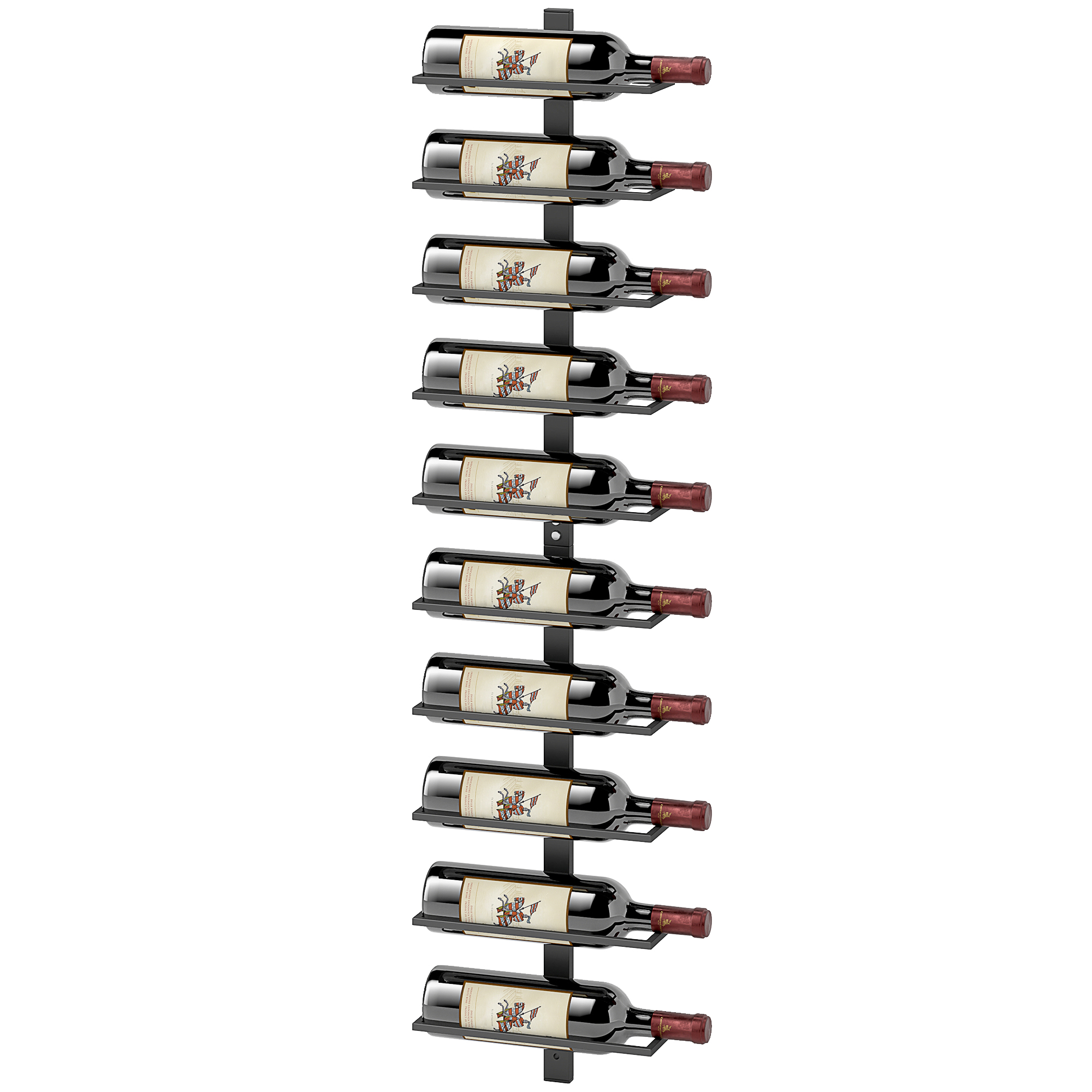 HOMCOM Weinregal, Wandregal für 10 Flaschen Wein, 10 Ebenen, Metall, für Küche, Wohnzimmer, Hausbar, Schwarz