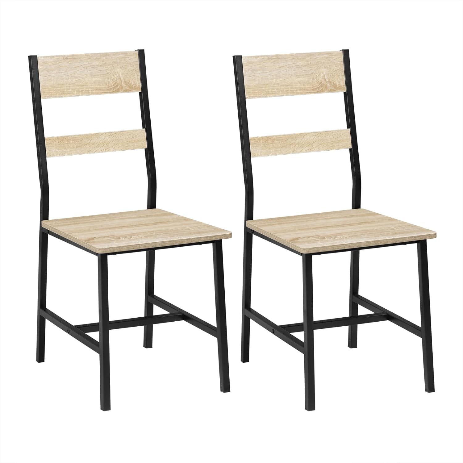 Klihome Set of 4 Dining Chairs with Backrest, Metal and Wood Frame, Ergonomic Design for Kitchen/Living Room/Balcony, Industrial Style, Rustic Brown, K0029EZS-4