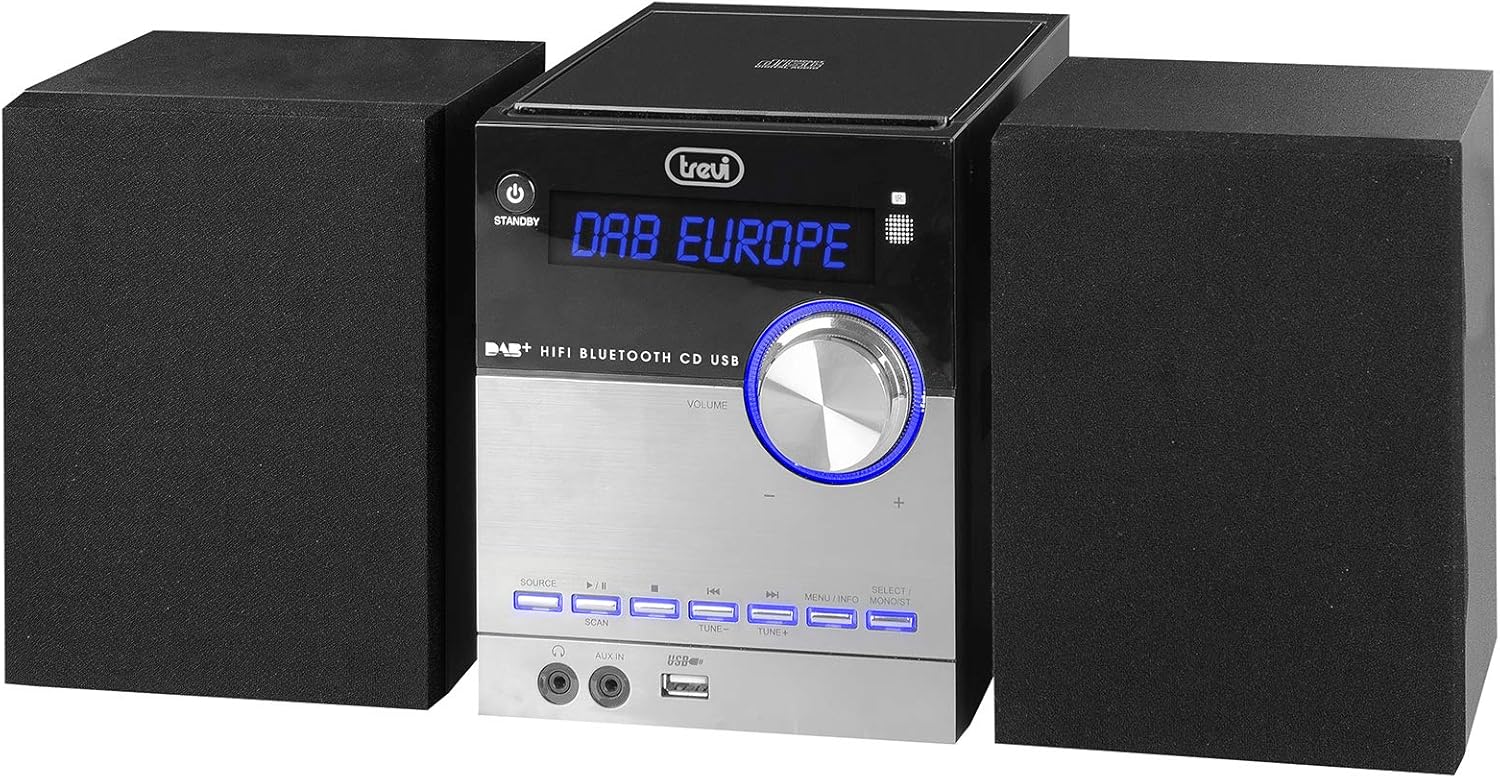Trevi HCX 10D8 DAB Hi-Fi Digital Stereo System DAB+/FM CD MP3 USB Wireless, Compact Stereo 30W with LCD Display, Remote Control, AUX-IN and 5 Audio Equalizations