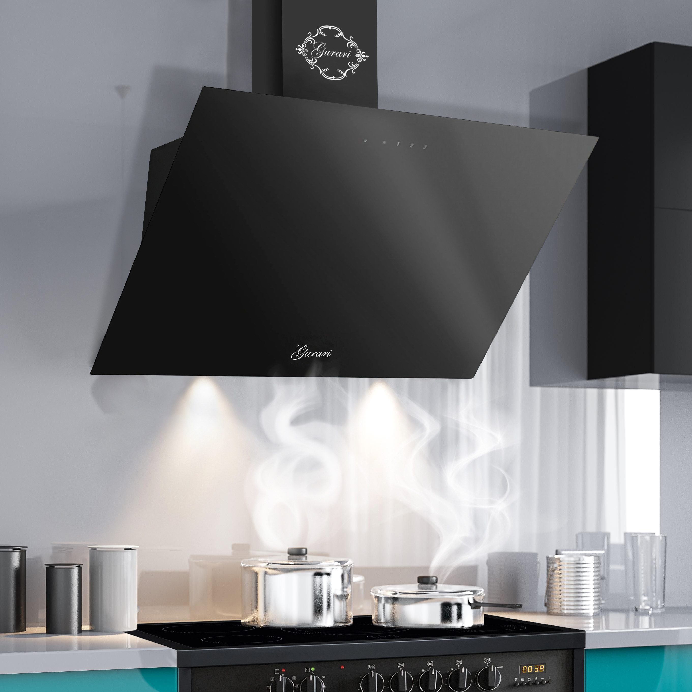Wandhaube Dunstabzugshaube 80 cm Schwarz GCH D 286 BL8 PRIME N Kopffrei 1000m³/h