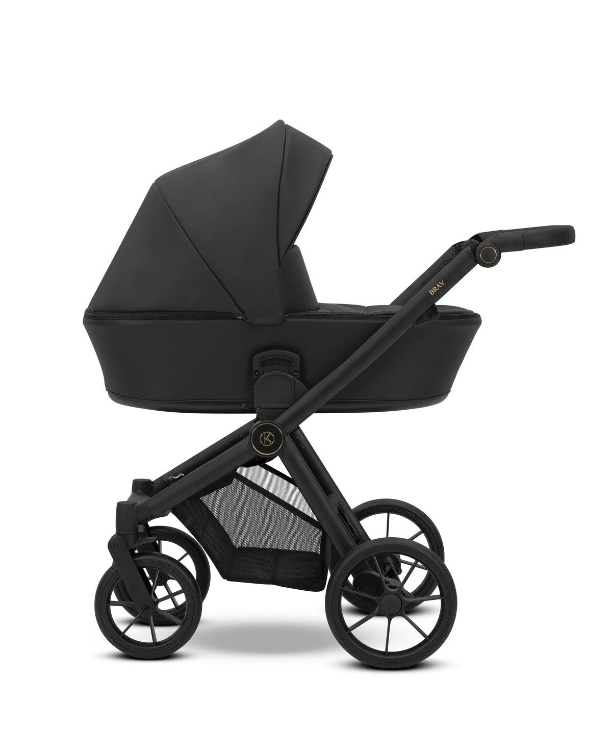 Kombi-Kinderwagen BRAV 2 in1 Öko-Leder Kinderwagen mit schwarzem Rahmen und Gelrädern