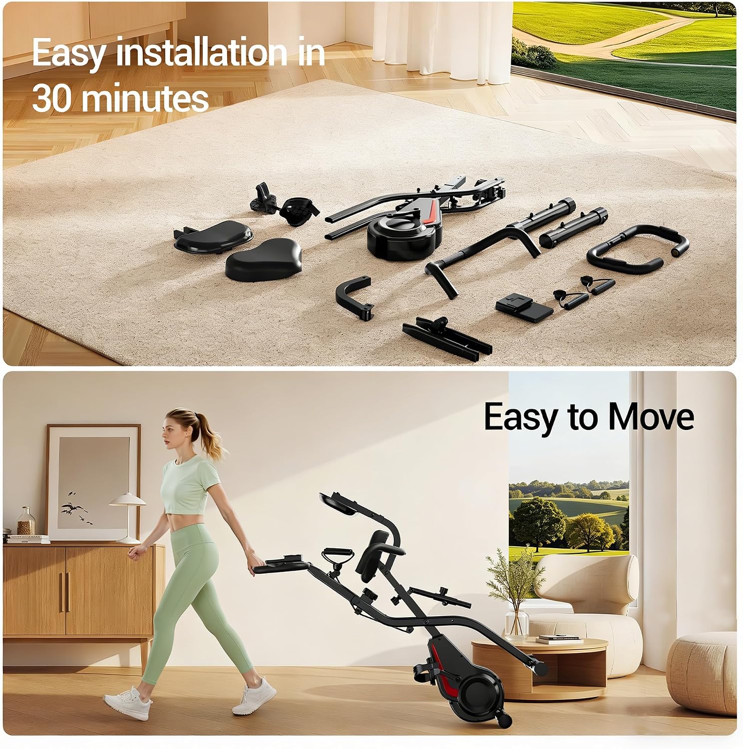 Cyclette per Casa Pieghevole 5 in 1 con Schienale, Cyclette Magnetica con Display LCD e Bande Elastiche, Spin Bike Silenziosa fino 136 kg
