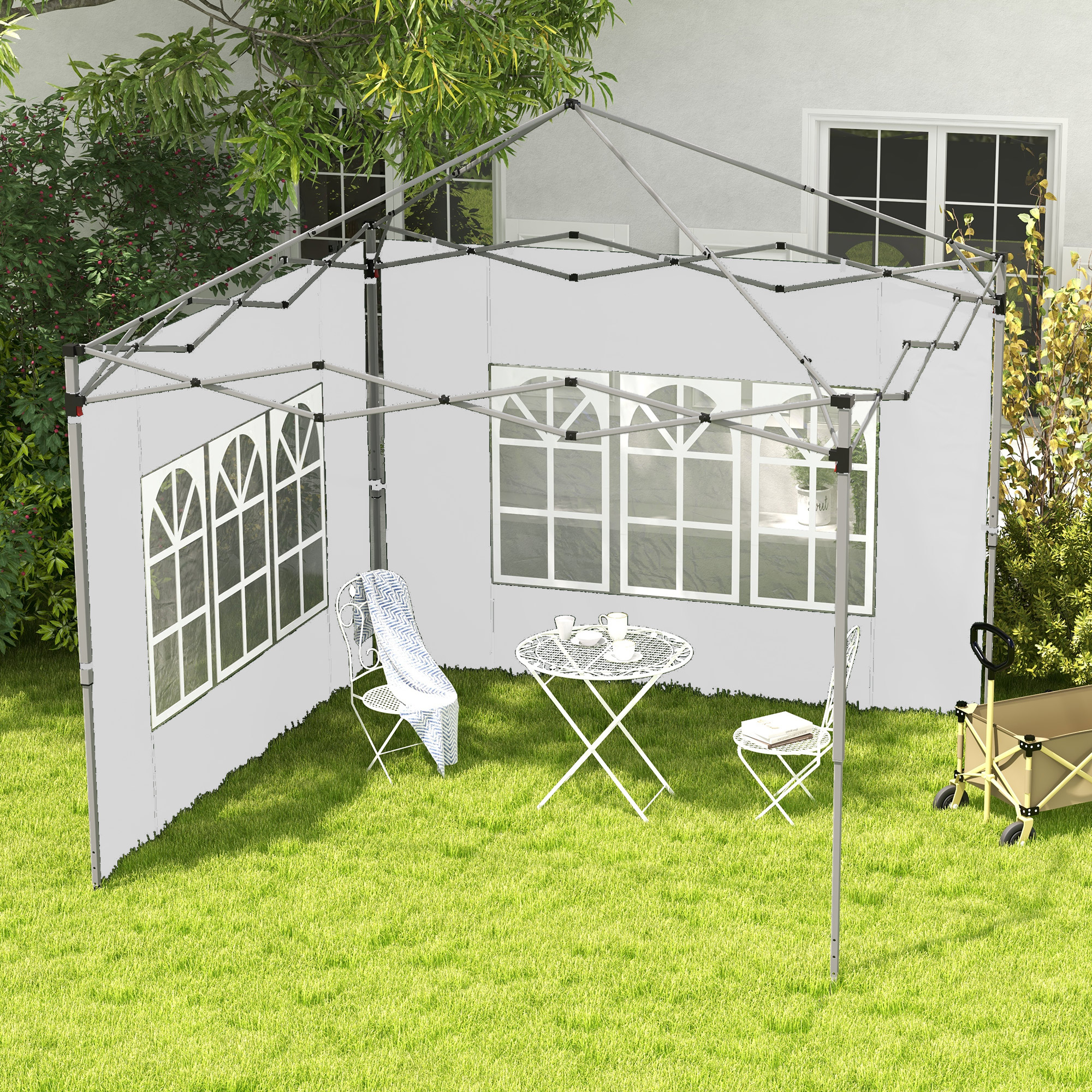Outsunny Set von 2 Seitenteilen für 3 x 3 m oder 3 x 4 m Pavillon mit Fenster 295 x 195 cm Weiß