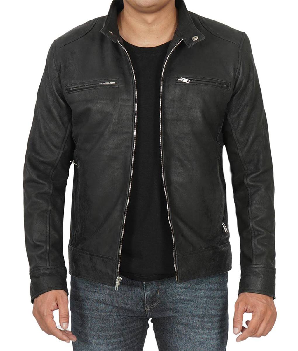 Mens Black Cafe Racer Jacket