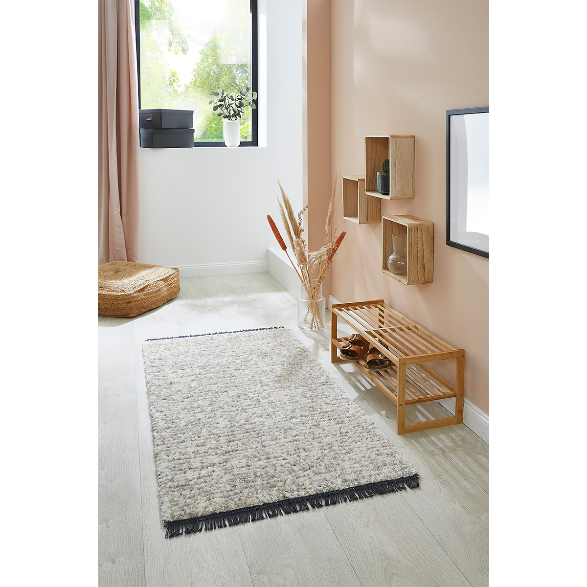 HOMCOM Hochflorteppich mit Fransen Beige-Grau 150 x 80 x 2,1 cm