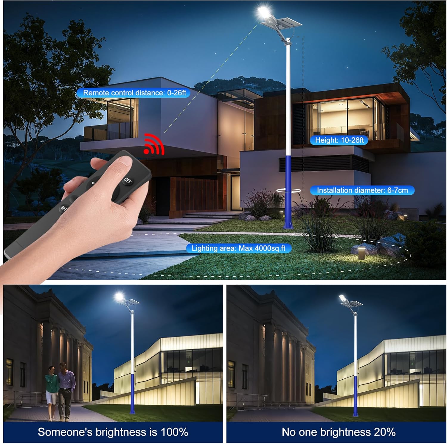 Solar Wegeleuchten für Außen 7000W 55000mAh IP67 Wasserdicht Solar Sicherheitsscheinwerfer 7000K 650000LM Superhell LED mit Fernbedienung für Straße, Hof, Scheune