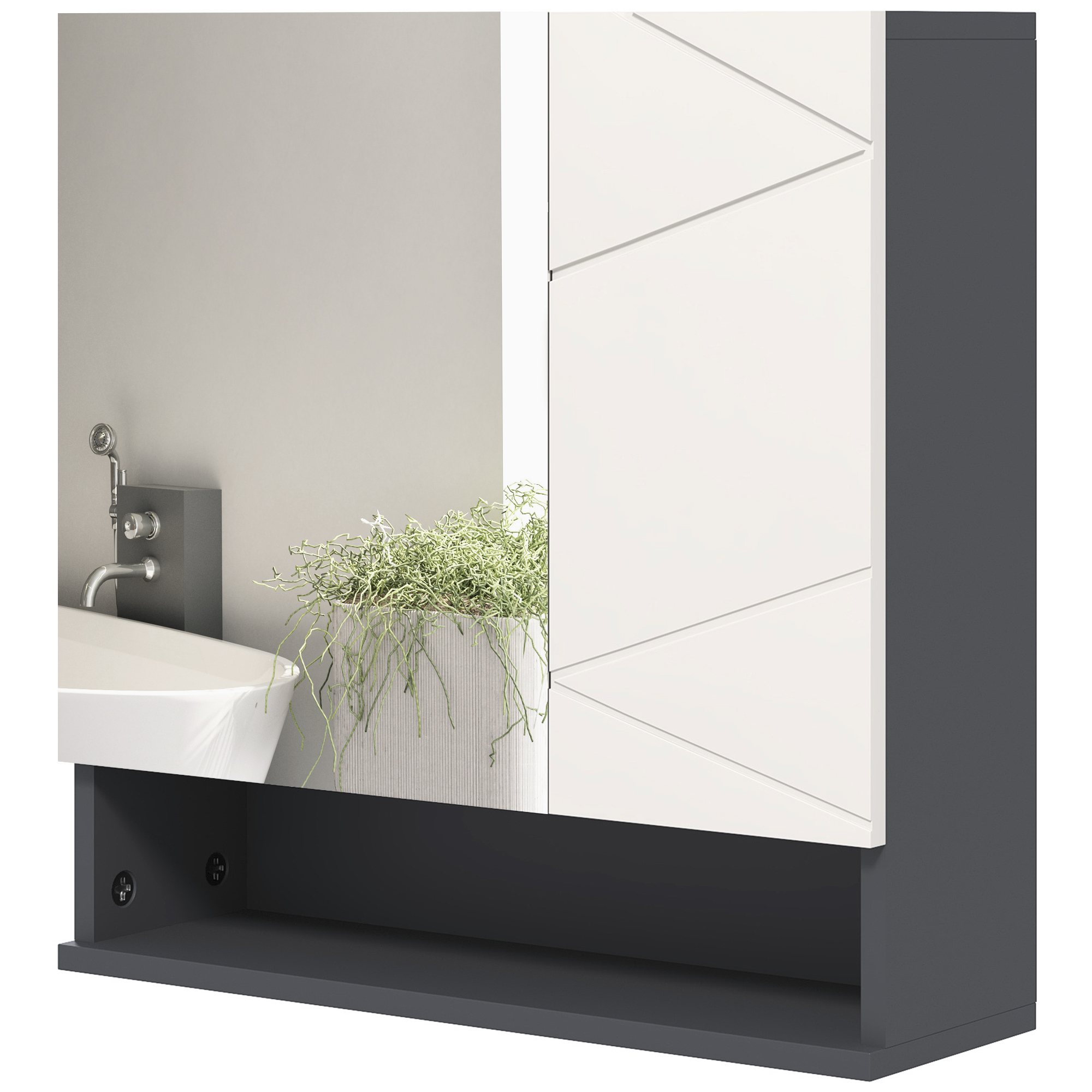 kleankin Badezimmerschrank mit Spiegel und verstellbaren Regalen aus Holz, 55x17x55cm, Grau