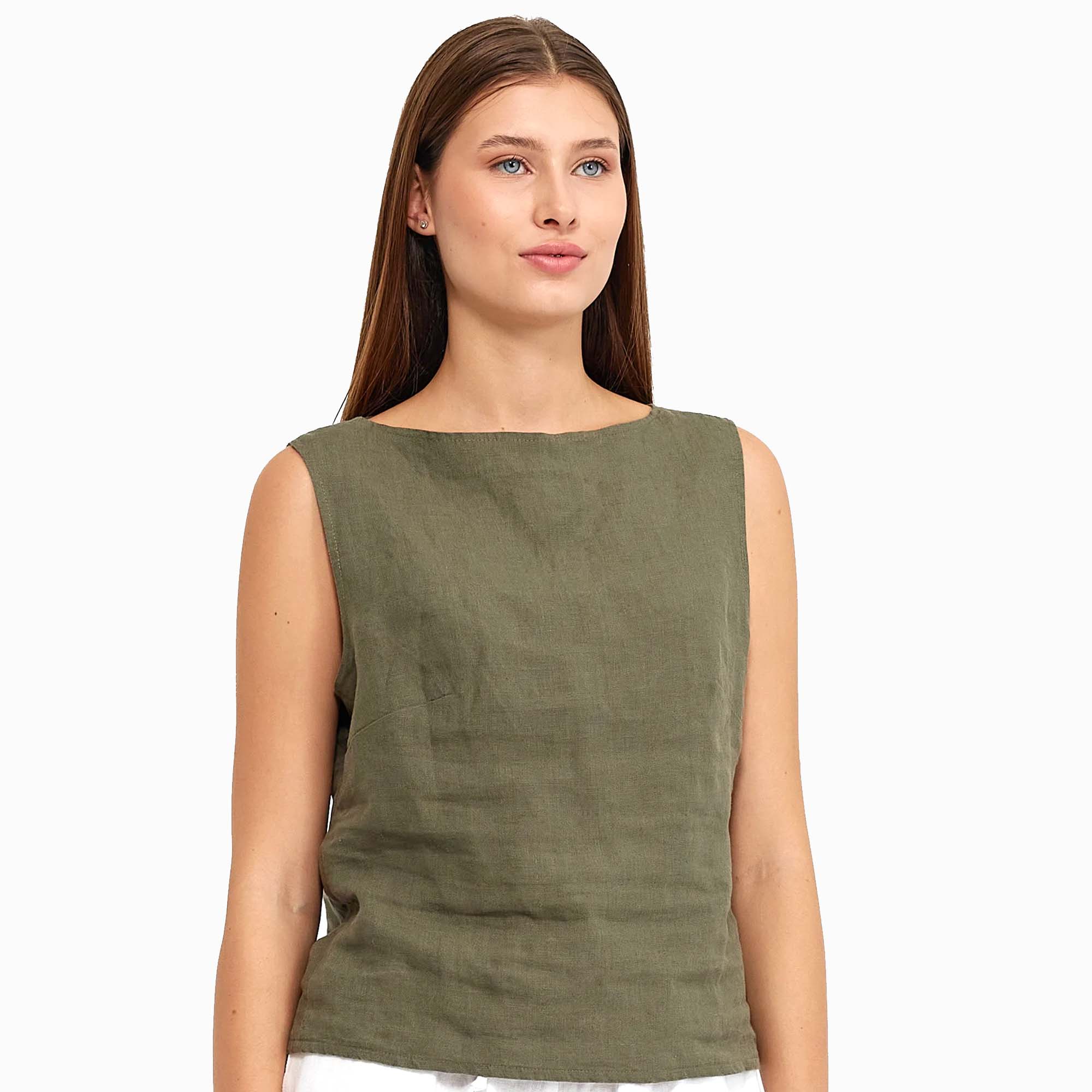 Green Linen Blouse Top WD1