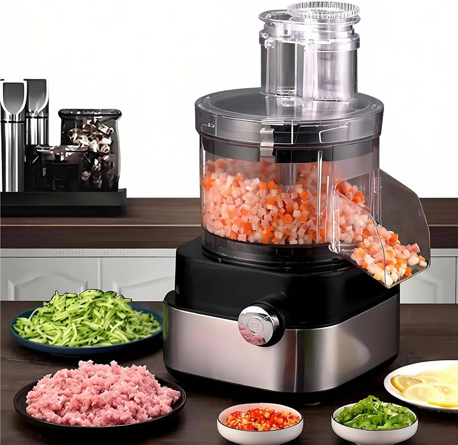 HuanSebesity Gemüsehobel, 5000 ml, 600 W, 5l, PC + Edelstahl, Schwarz, 5-in-1 Elektrischer Gemüsewürfelschneider Gewerbe