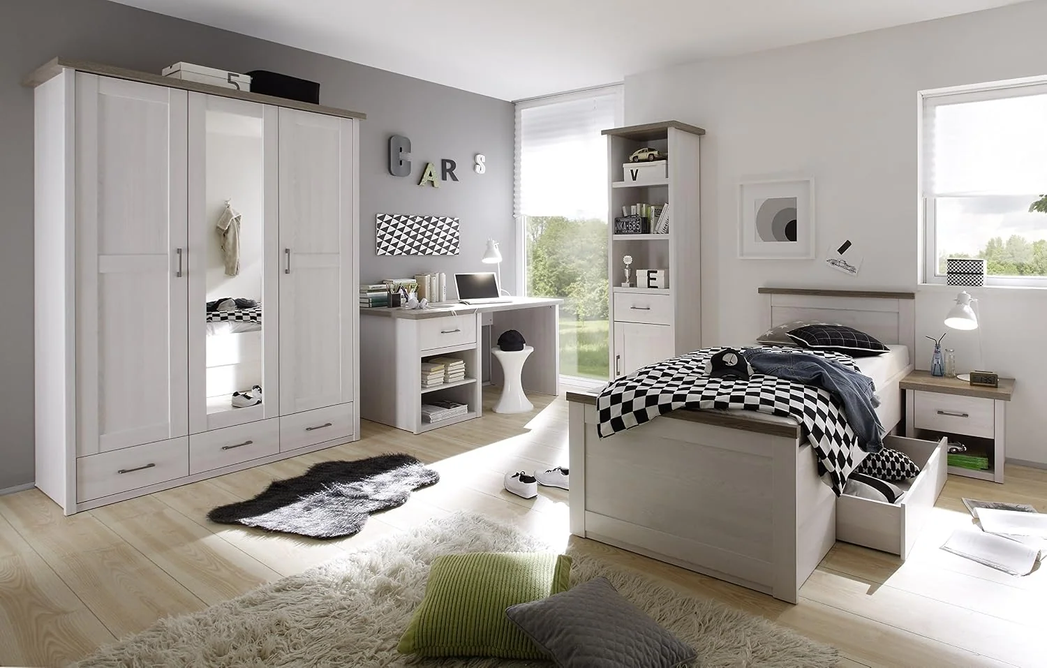 Jugendzimmer Luca Komplett Set, 5-teilig, Pinie Weiß, Trüffel