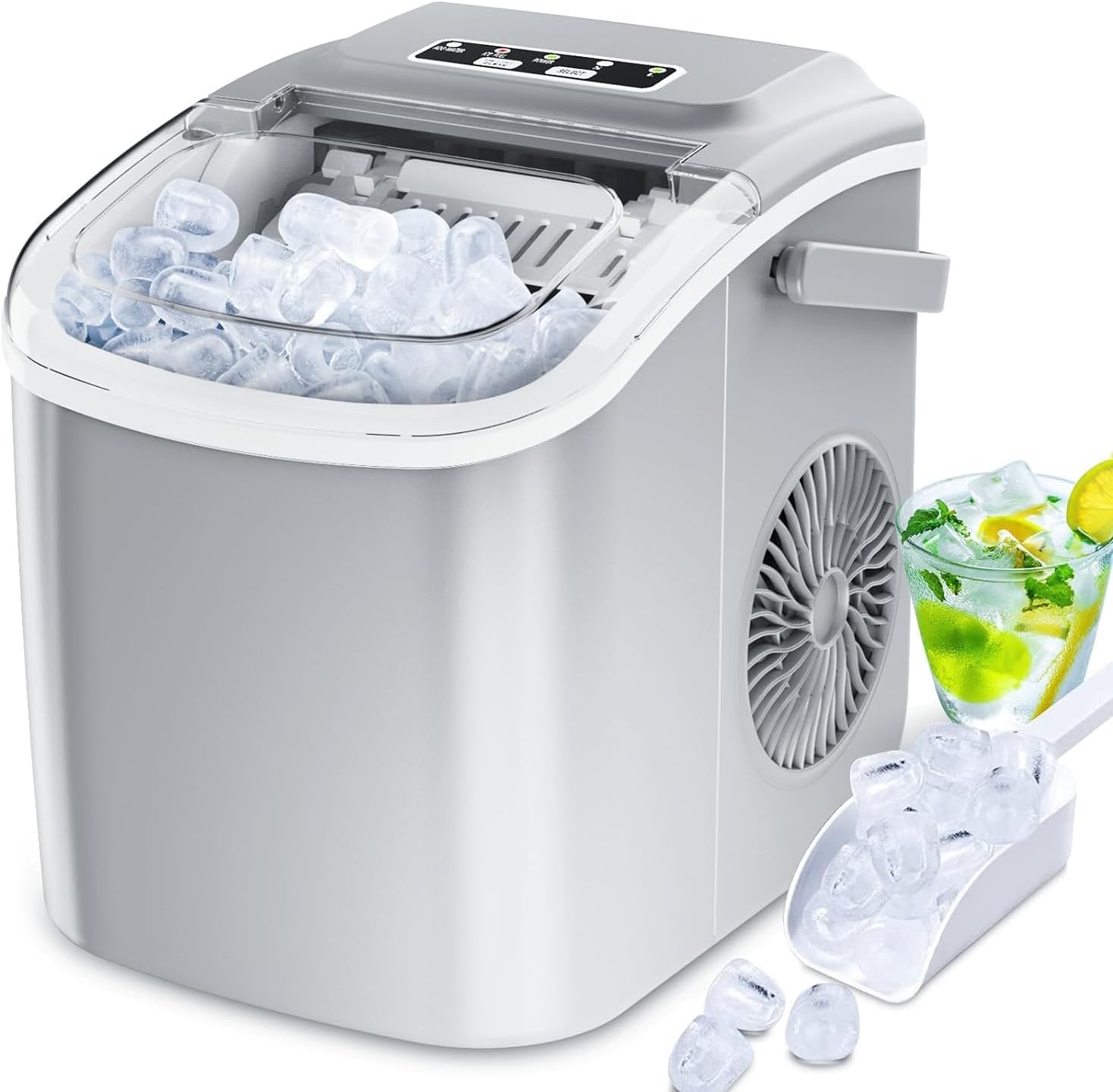 Ice Machine for Bench Ice Maker, Self Cleaning Ice Machine, 9 Cubes Ready in 6 Minutes, 15 kg in 24 H Portable Ice Machine for Home/Kitchen/Office/Bar