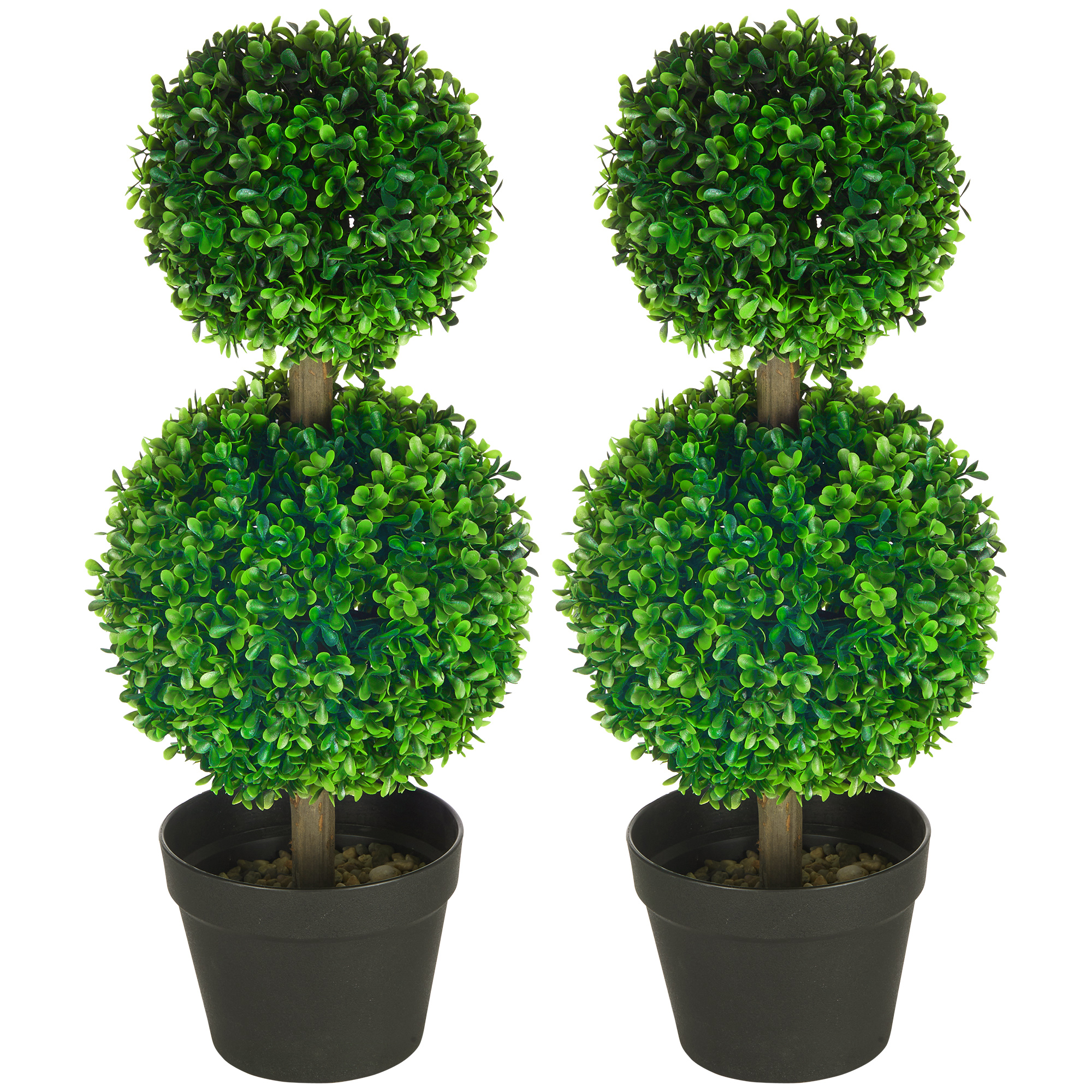 HOMCOM 2er-Set Künstlicher Buchsbaum, 2 Buchsbäume, Outdoor, 17 cm x 17 cm x 60 cm, Grün + Braun+ Schwarz