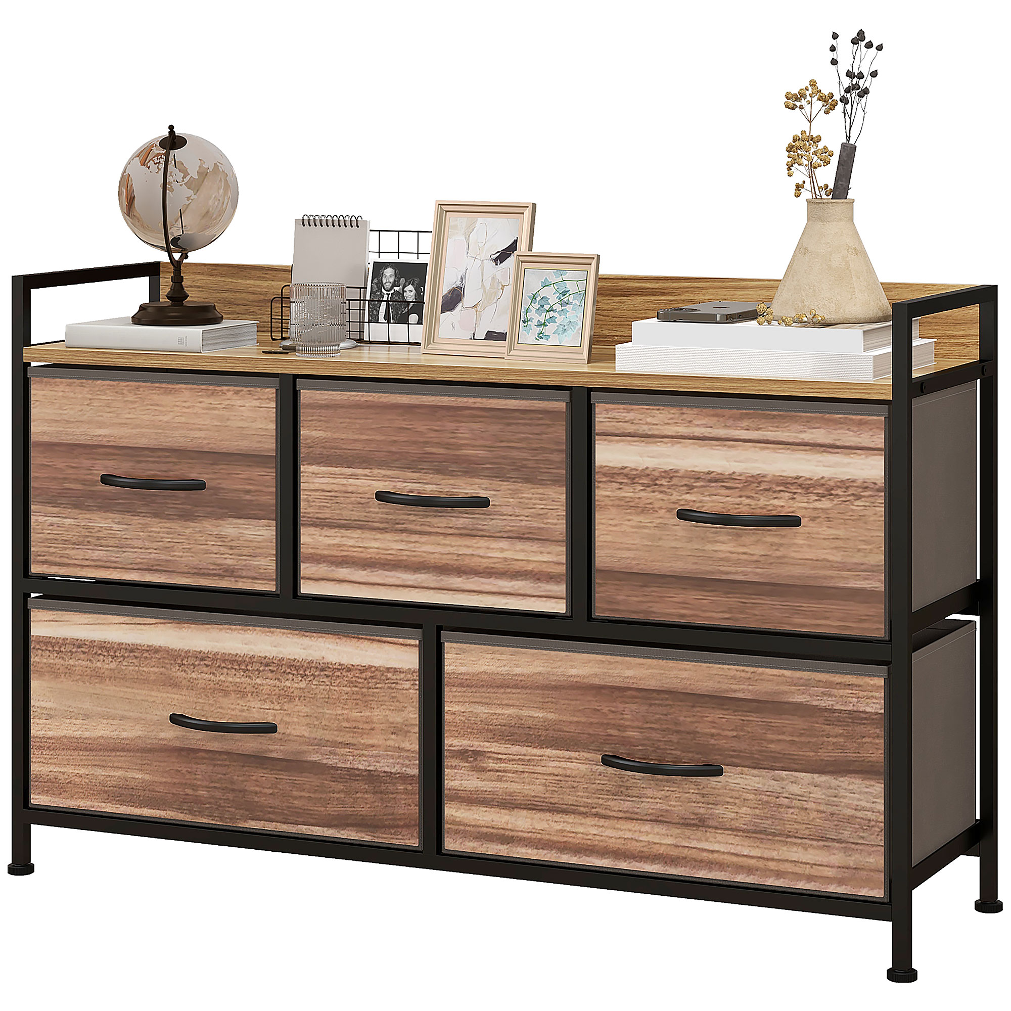 HOMCOM Kommode Aufbewahrungsmöbel 5 Schubladen aus Stoff 98 x 29 x 63 cm in schwarzer Stahlstruktur