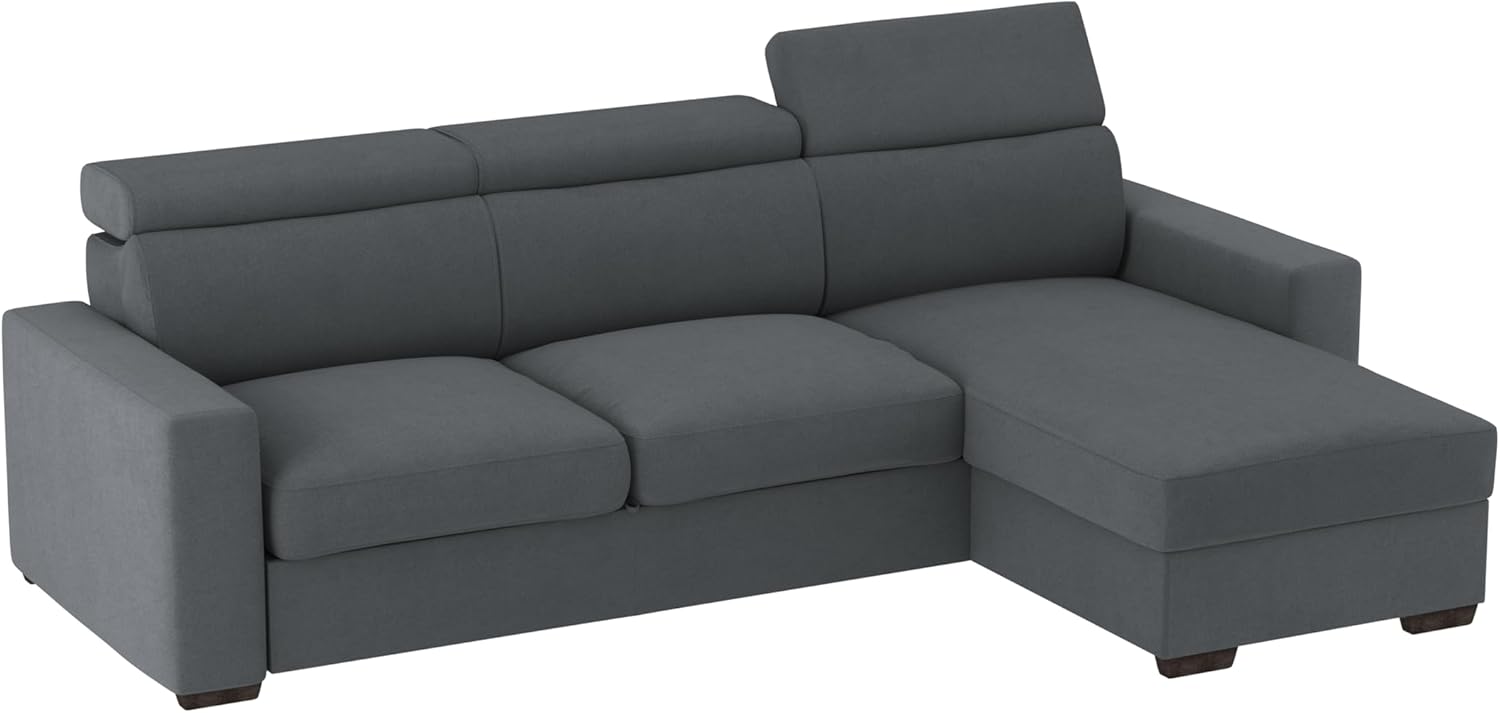 Divano mod. Tirana con Chaise Longue Penisola Contenitore, letto estraibile, poggiatesta reclinabili. 235X159 cm (LxP),Penisola posizionabile (Destra o Sinistra) di 154cm. Colore 15/23 cenere