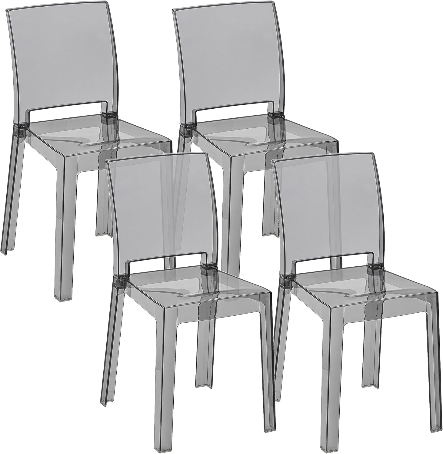 Baroni Home Set of 4 Chairs in Transparent Durable Polycarbonate, Removable in 2 Pieces, Ergonomic Seat with Curved Backrest, 36 x 81 x 43 cm