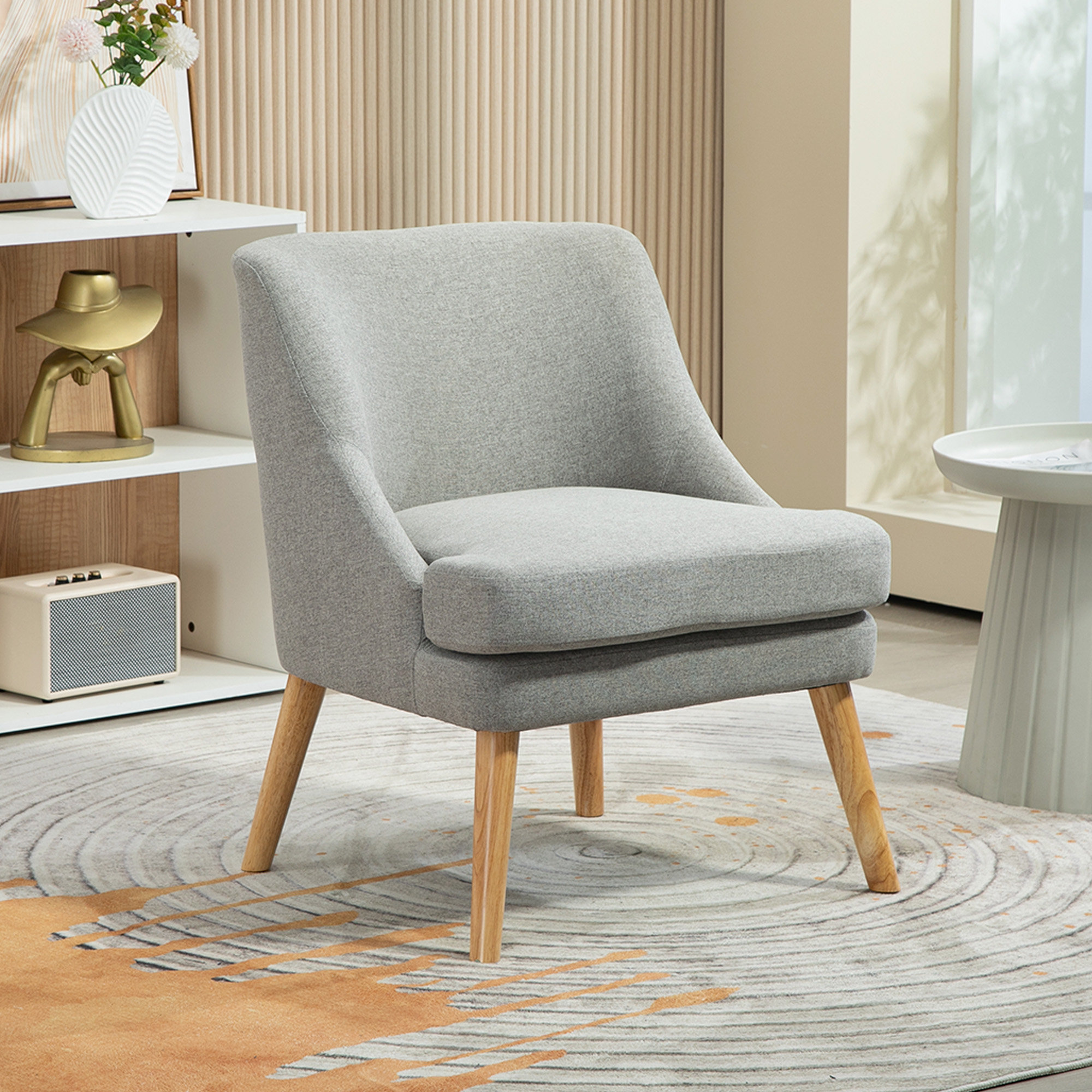 HOMCOM Gepolsterter Loungesessel in Leinenoptik, Armlehne, Holzbeine, für Wohnzimmer, Schlafzimmer, Hellgrau