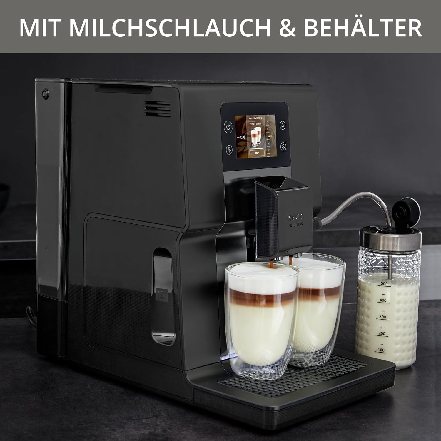 Krups Intuition Preference Kaffeevollautomat mit Milchschlauch, 11 Getränke, Personalisierung, 2-Tassen-Funktion, Kaffeemaschine, Schwarz, EA872810