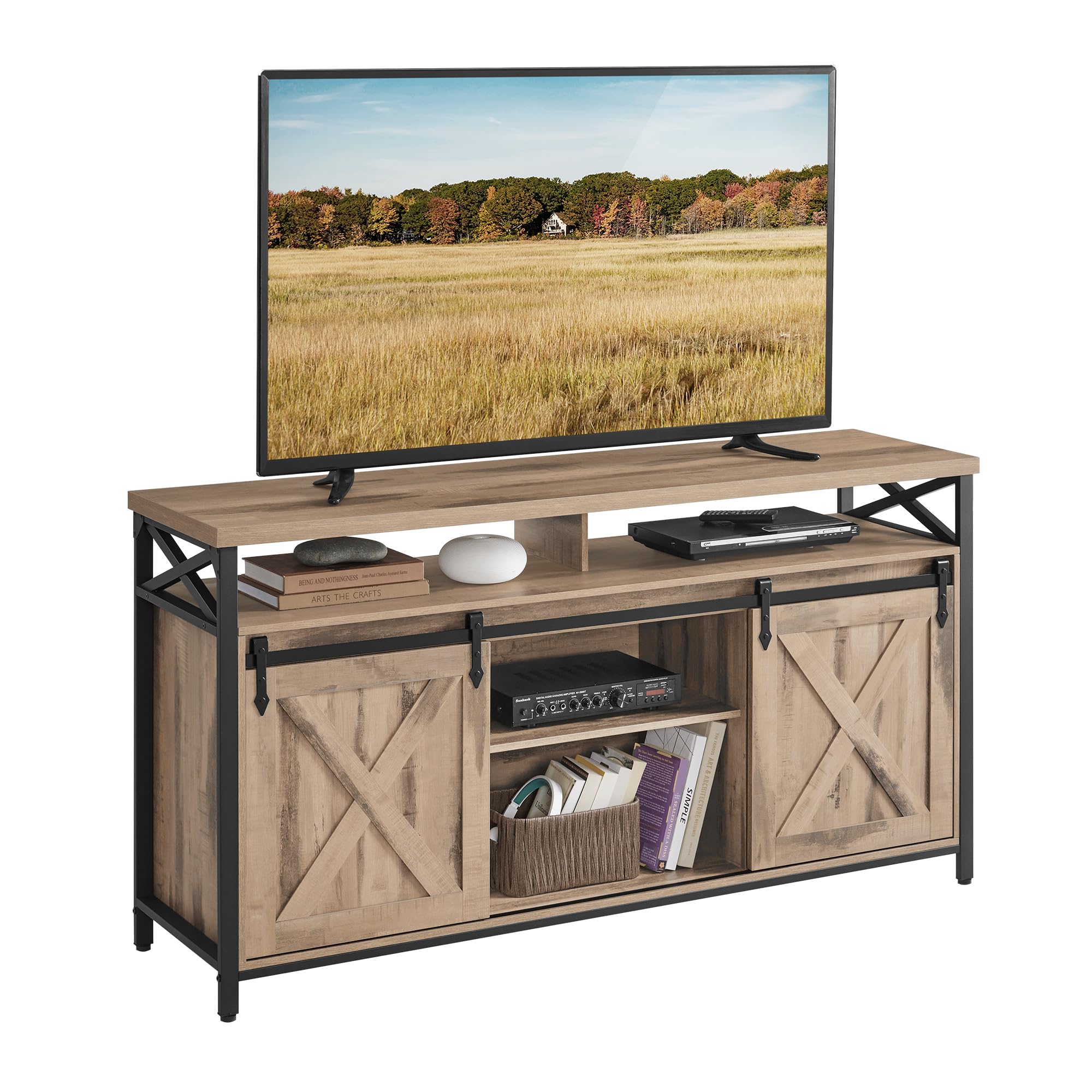 VASAGLE TV-Schrank mit Metallgestell und Schiebetüren im Industrial-Stil