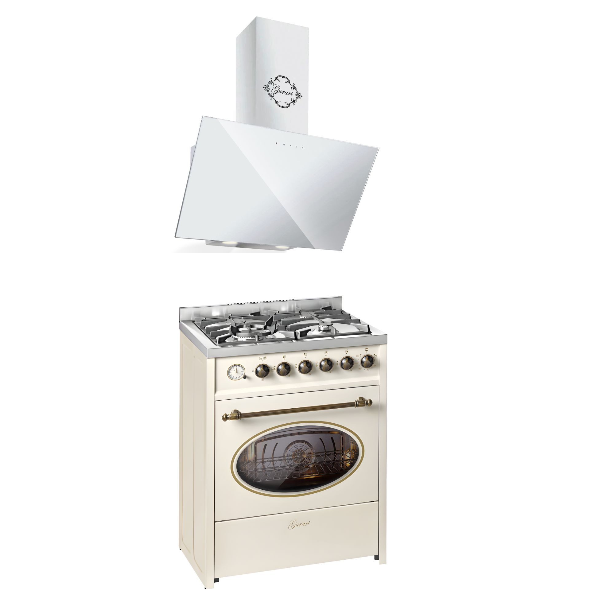 Gas-Standherd Retro Gas Elektro Standherd 60 cm Erdgas Fl.Gas 4 Kw WOK, 8 Funktionen+Dunstabzugshaube 60cm E 614 Cr r+GCH D 286 WH 6 PRIME N