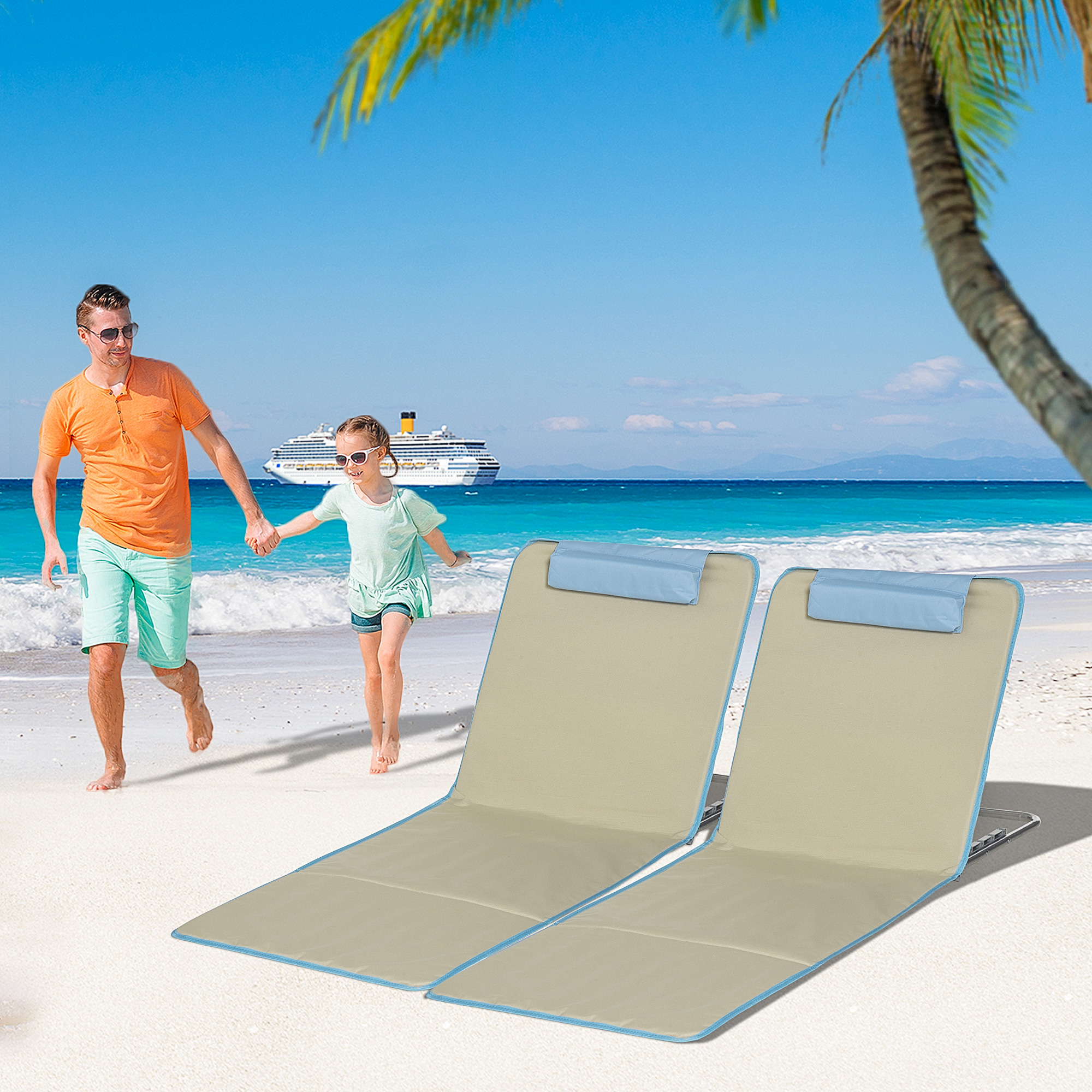 Outsunny 2er-Set Strandmatte, verstellbar, faltbar, 124L x 53B x 37-50H cm, Beige
