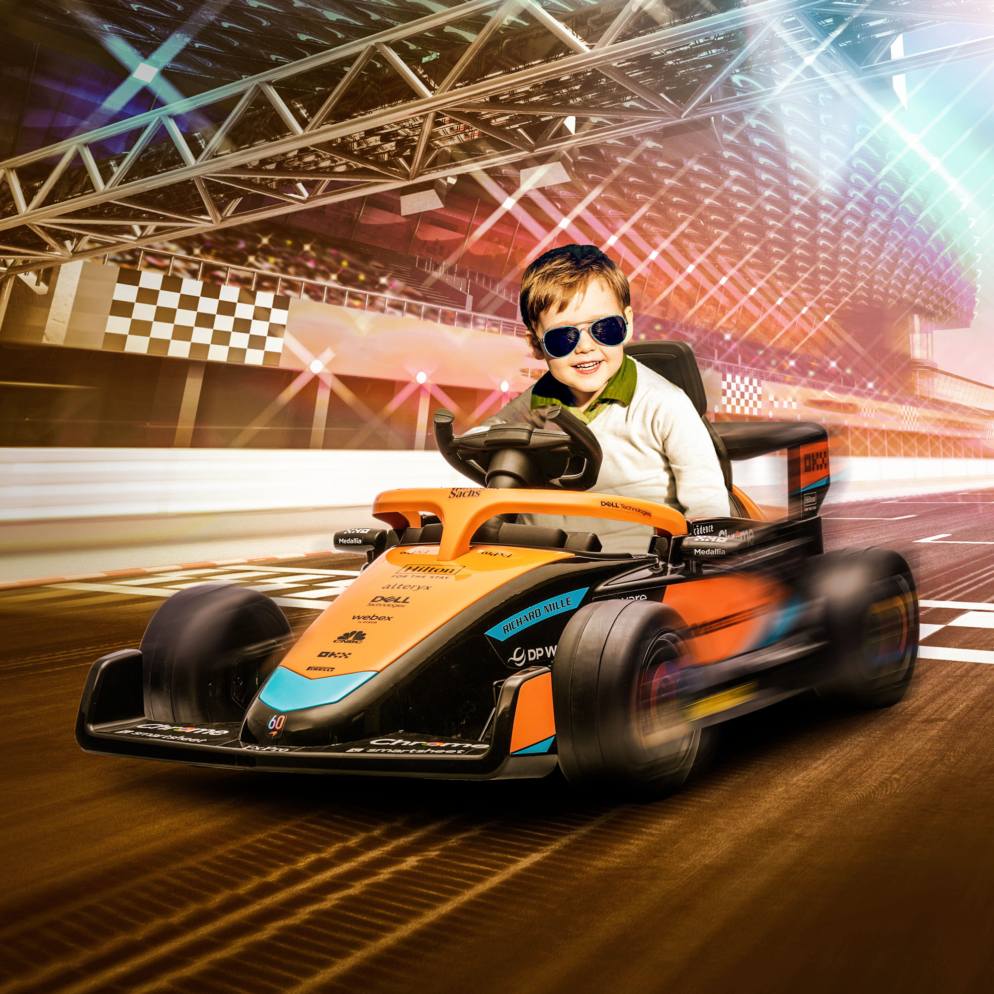 AIYAPLAY Elektro-Kinderauto, McLaren Formel-1, inkl. Fernsteuerung, Musik, für 3-5 Jahre, Orange