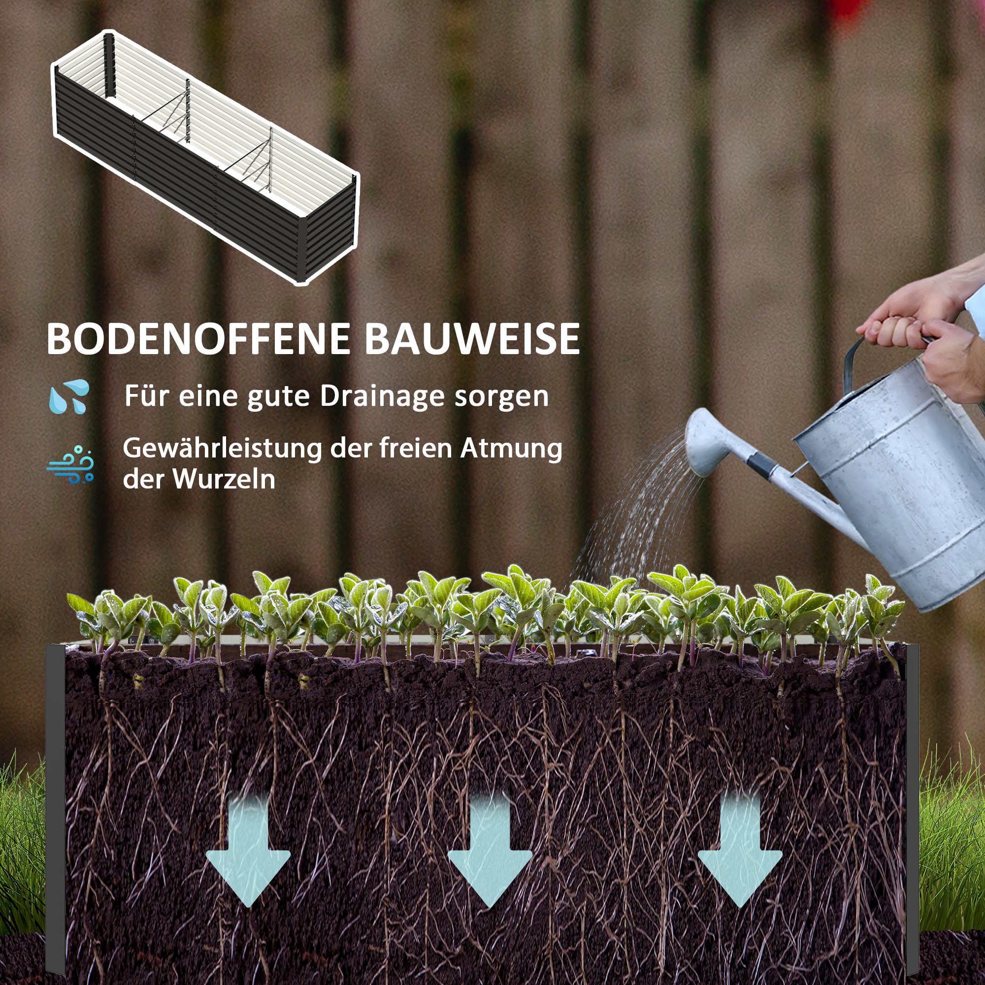 Verhoogde Tuinbed, Open Bodem, Gepoedercoat Staal, 240 x 60 x 60 cm, Donkergrijs