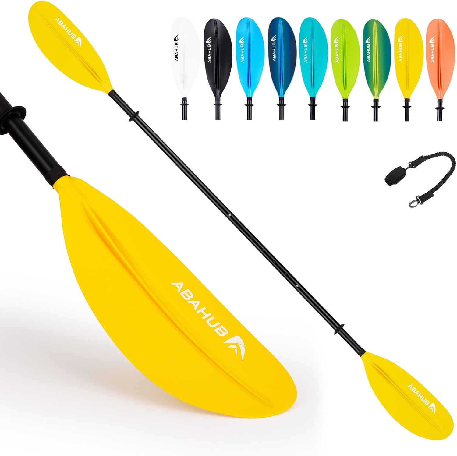Abahub Pagaia Kayak 220 cm a 240 cm Regolabile Alluminio Doppia Remi Kayak Paddle Pagaie da Kayak con Paddle Line per Kayak Barca a Remi Canoa Nero/Bianco/Blu/Verde/Arancione/Giallo/Turchese