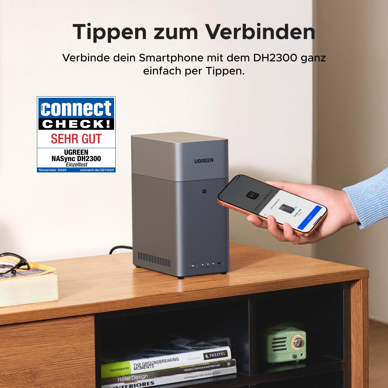 2-Bay NAS DH2300 4K Ultra HD HDMI DLNA NFC Dateifreigabe KI-Fotoverwaltung Windows macOS Android iOS Smart TV ohne HDD
