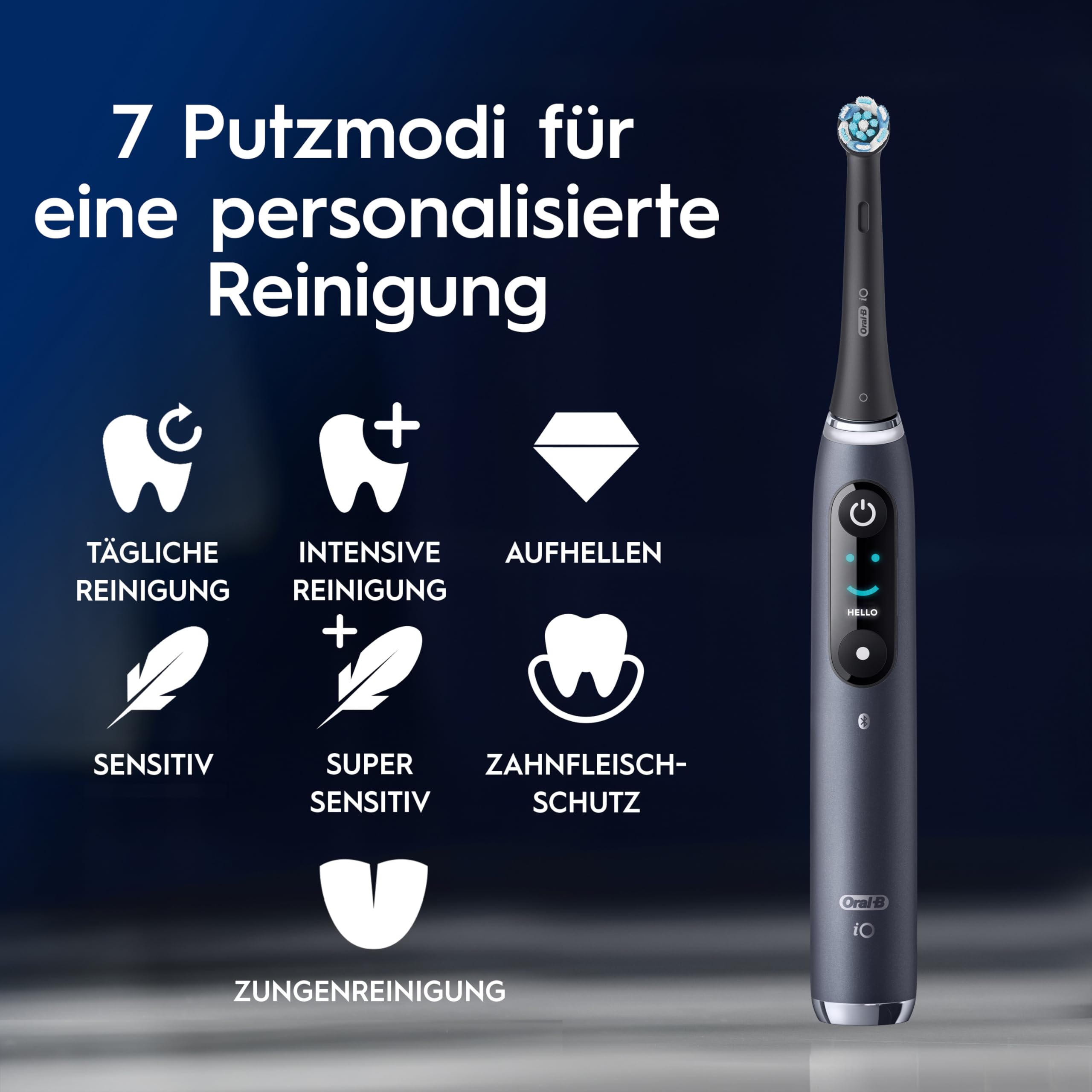 Elektrische Zahnbürste iO Series 9 mit 7 Putzmodi, 3 Aufsteckbürsten, Lade-Reise-Etui und Ladestation in Schwarz