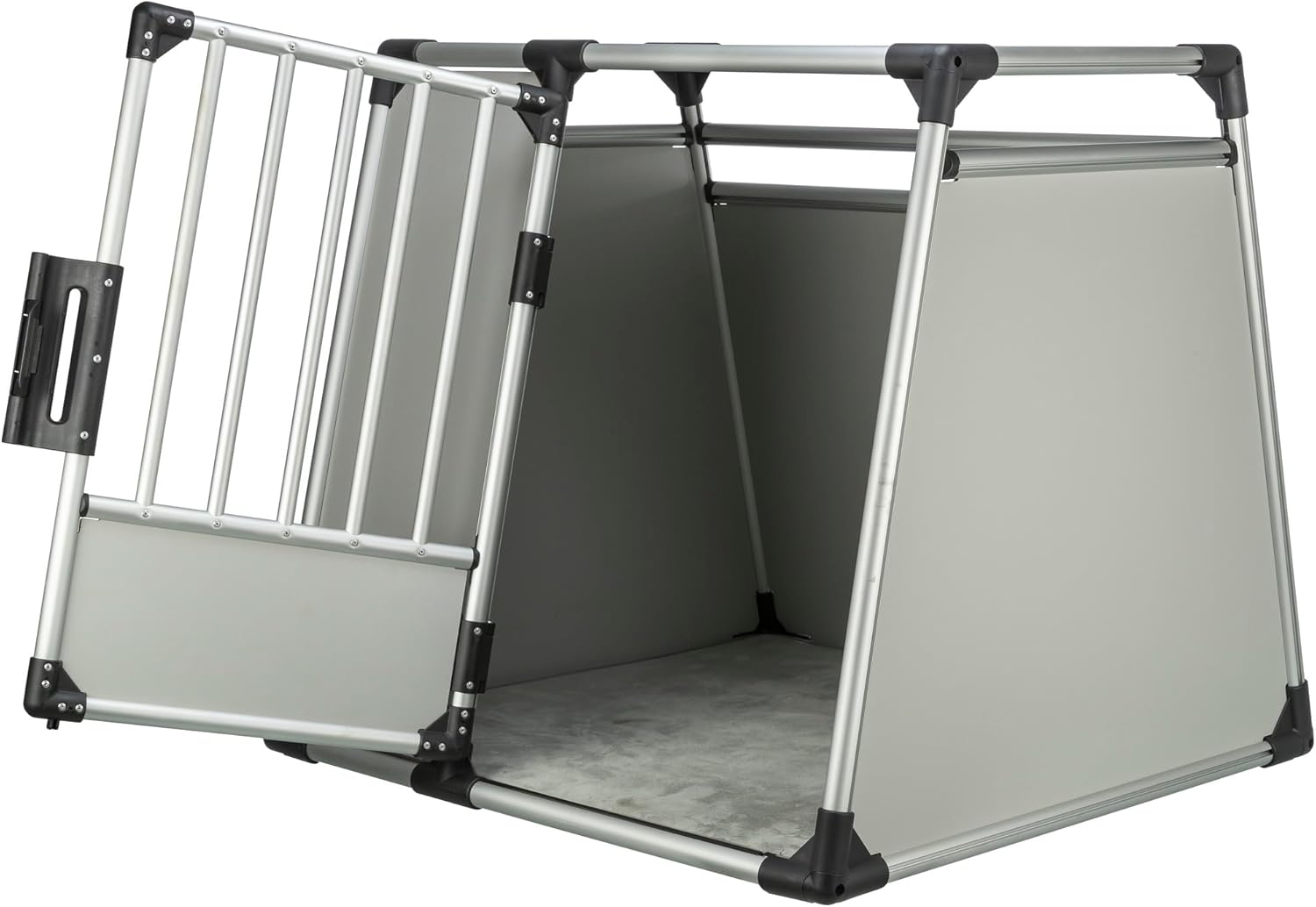 TRIXIE Hunde-Transportbox, Aluminium, L: 92 x 64 x 78 cm, grafit, rutschfste Liegematte, Klettleiste am Boden, Sicherheitsverschluss, stabil und geruscharm, hochgeschlossene Wnde - 39338