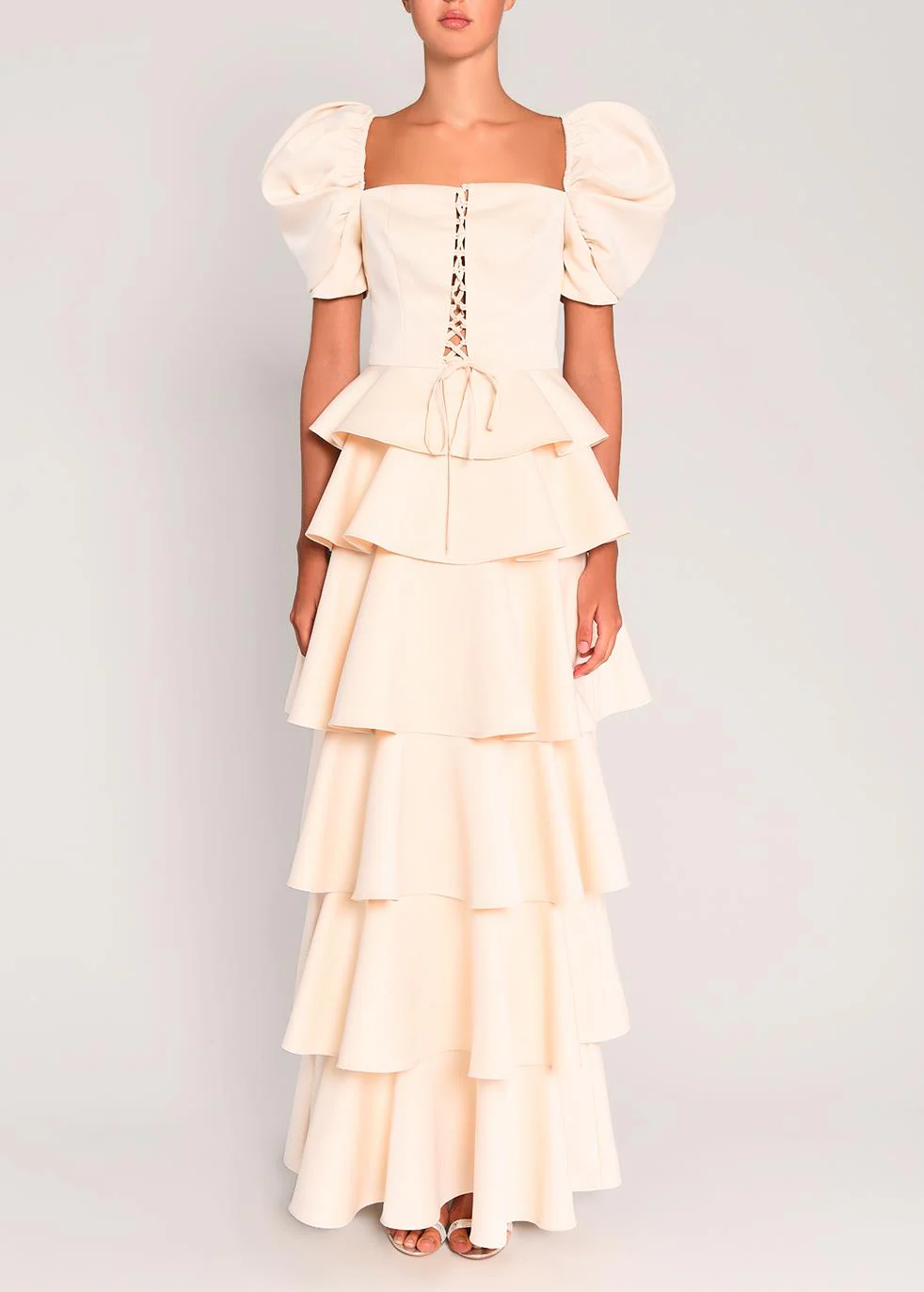 Eleanora Cream Puff Sleeve Lace Up Corset Top