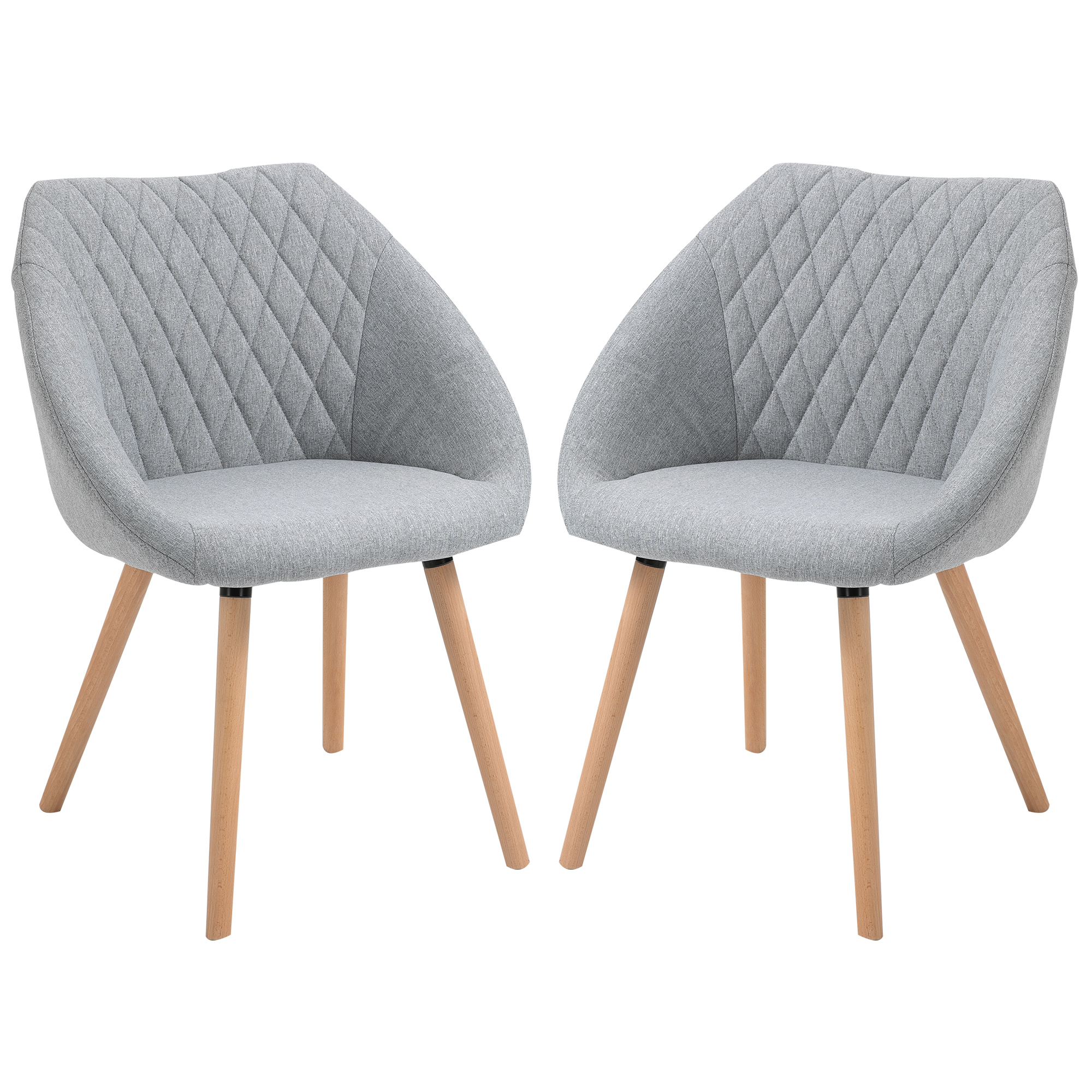 HOMCOM Set aus 2 Skandinavischen Design Esszimmerstühlen - Schlankes Buchenholz helle Beine - Linen Grau