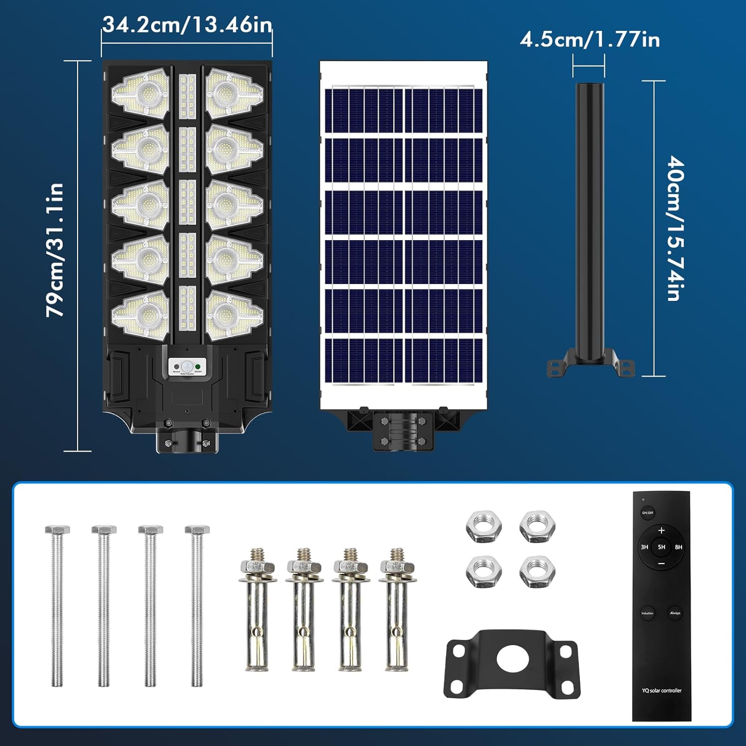 Sararoom LED Solar Straßenlaterne für Außen, 4er 2000W Solarlampen mit Bewegungsmelder Sensor, 6500K Wegeleuchte mit Fernbedienung, IP65 Wasserdichte Solarleuchten Strahler für Gärten Garage Parkplatz