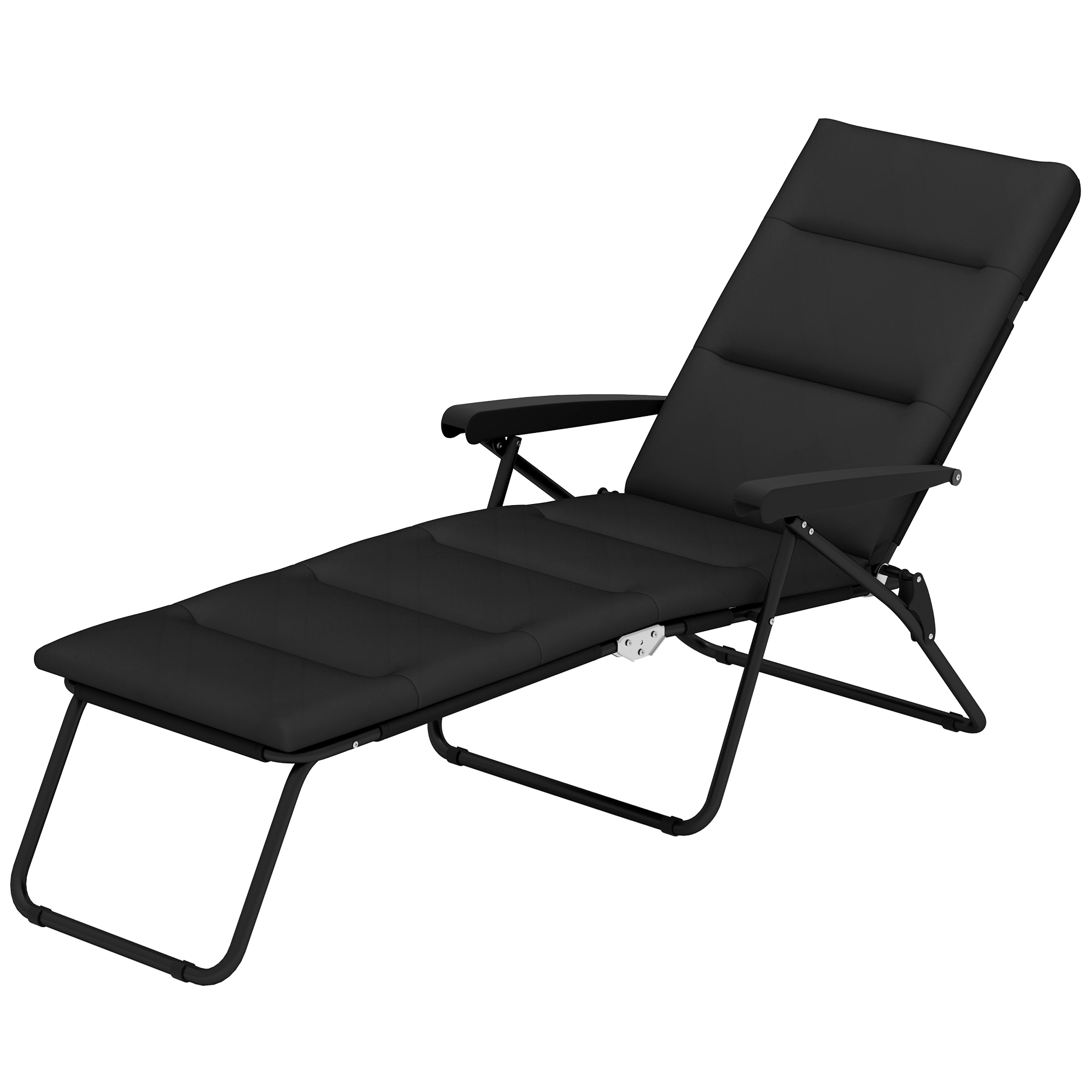 Outsunny Sonnenliege klappbar mit 6-fach verstellbarer Liegeposition mit Matratze + Armlehnen aus Stahl und Polyester 153 x 58,5 x 89 cm Schwarz
