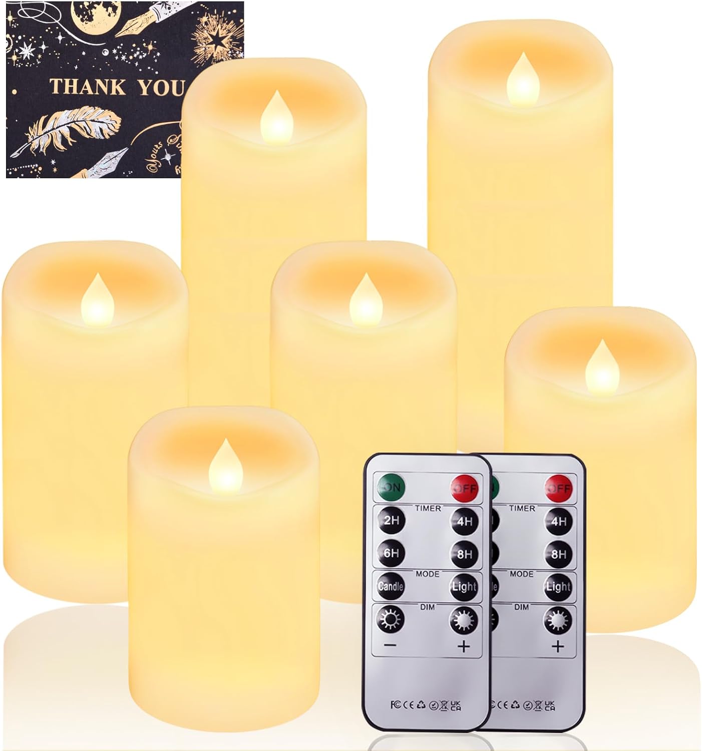 UCAMP Candele a LED,Candele LED,Set di 6 Candele senza fiamma,Candele Flickering Flameless,LED tea lights Tremolante con Telecomando e Funzione Timer per Compleanno/Festa/Matrimonio/Hotel