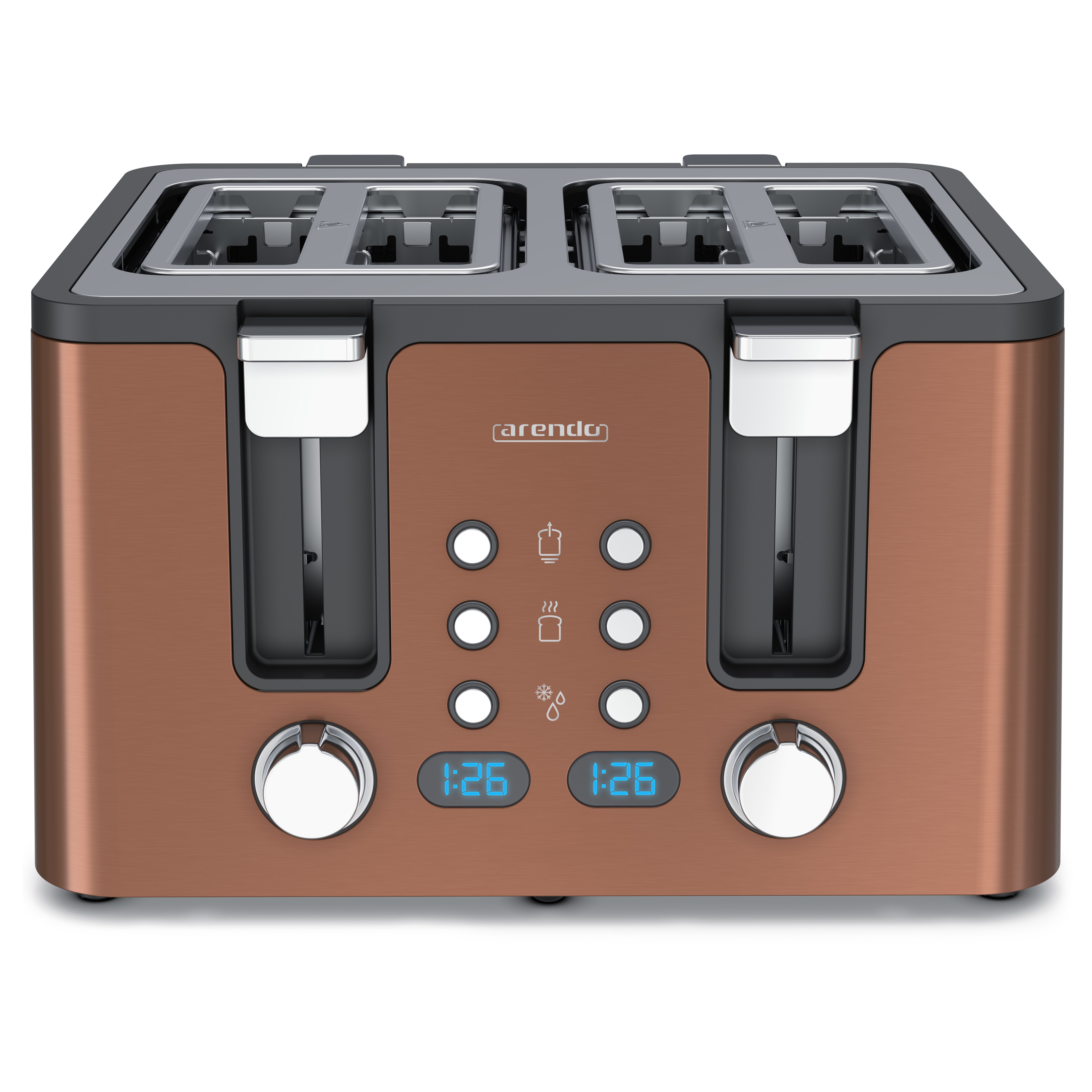 Toaster Edelstahl, Brötchenaufsatz, Restzeitanzeige, Kupfer