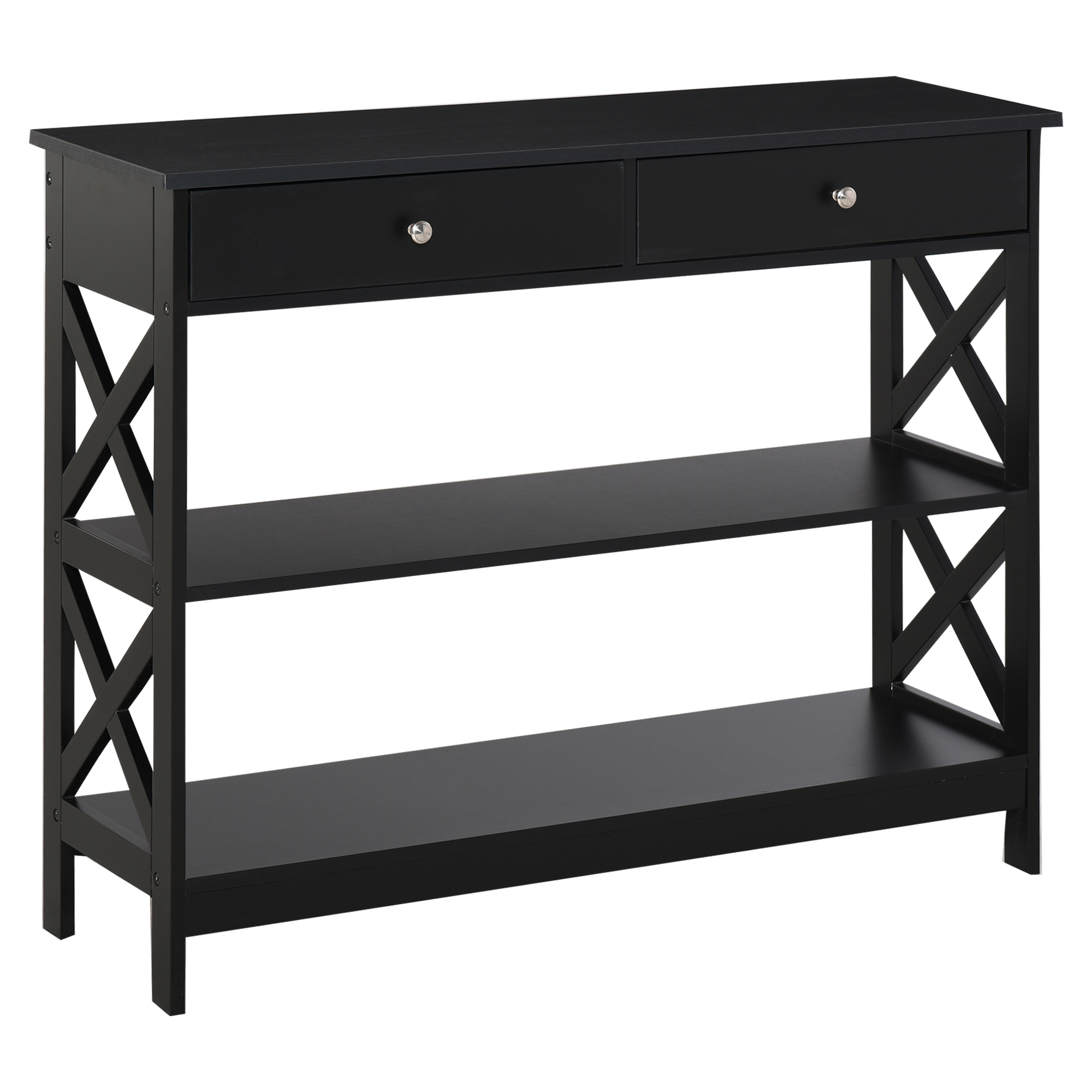 HOMCOM Konsolentisch Eingangstisch Drapierkonsole neo-retro 2 Schubladen 2 Regale Maße 100L x 30,5B x 80H cm MDF Schwarz