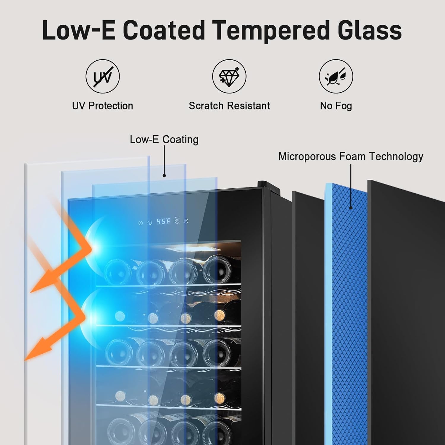 Tylza 24 Bottles Wine Fridge, Wine Cellar with Powerful Compressor, LED Touchscreen, Low-E Tempered Glass Door, Lock, Wine Cooler Refrigerator for Red, White, Champagne or Sparkling Wine, Black