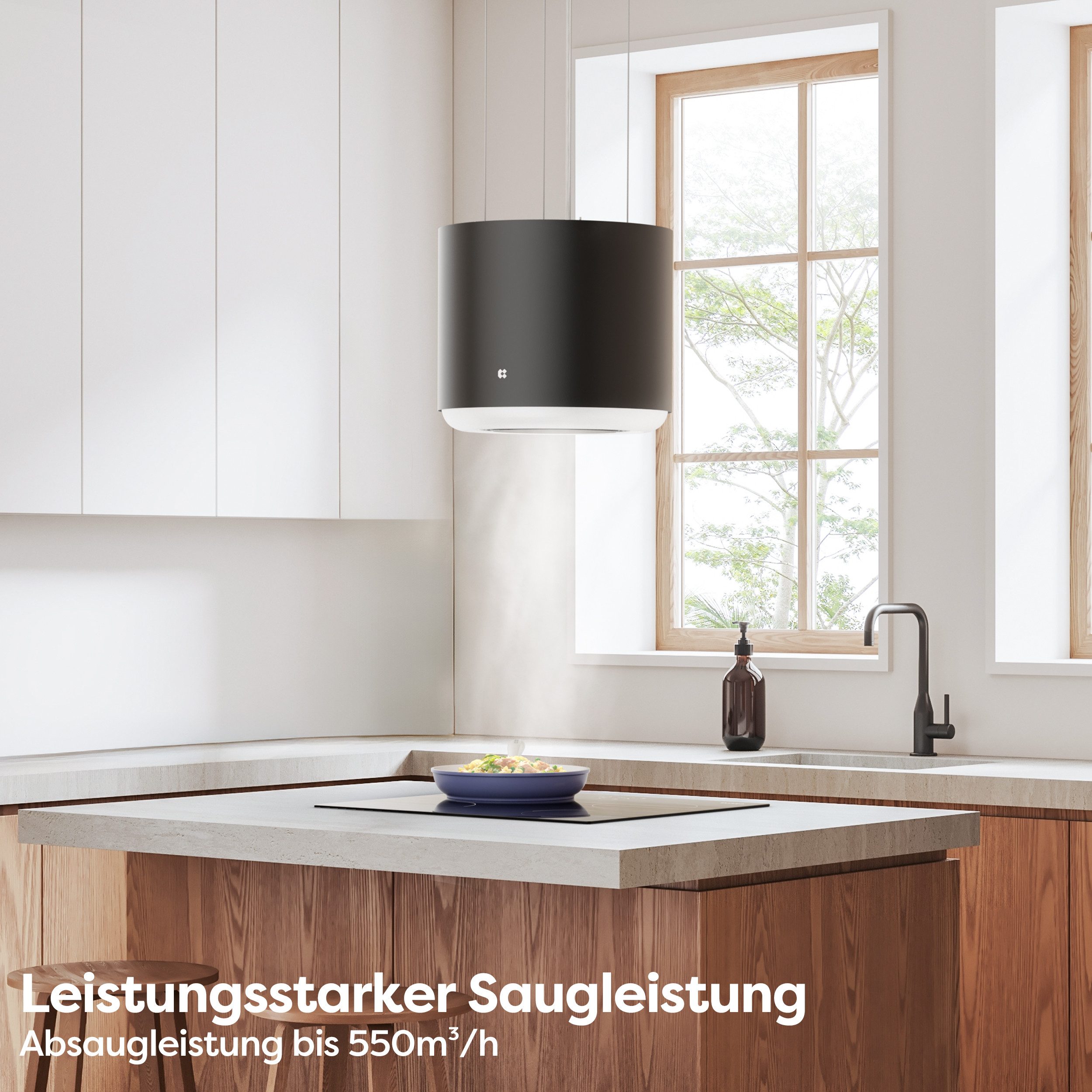 Inselhaube 48cm A+ 550 m³/h Insel-Dunstabzugshaube freihängend Umluft VM4838B