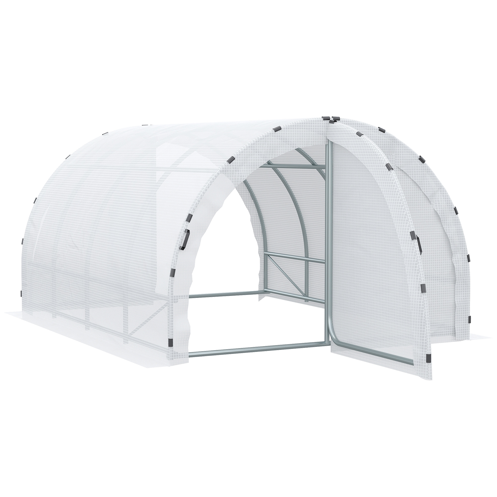 Outsunny Gewächshaus Tunnel Garten 12 m² Bodenfläche 4L x 3B x 2H m Verstärktes Stahlrohr-Gestell 25 mm Doppeltür mit Griffen Weiß
