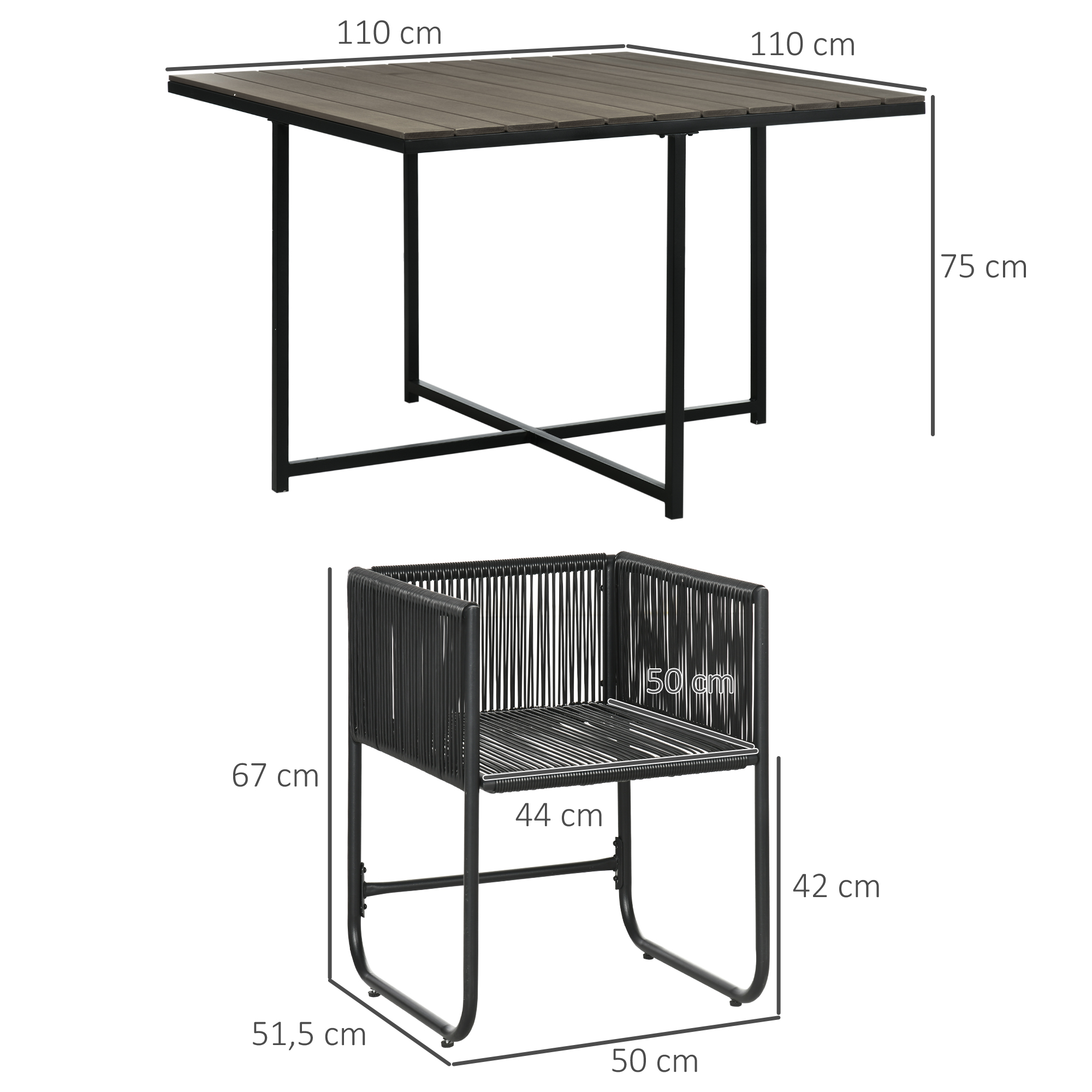5-delige tuinset, polyrattan, inclusief zitkussens, weerbestendig, zwart/grijs